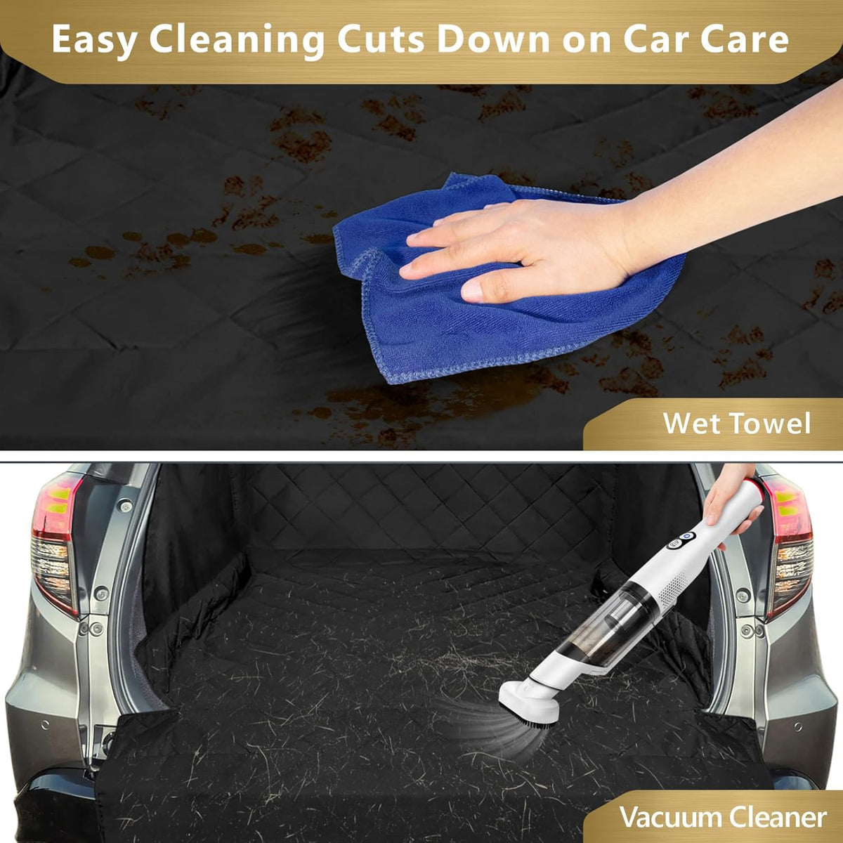 F-color SUV Cargo Liner for Dogs - Waterproof Pet Cargo Liner with Side Flaps, Comfort Dog Cargo Cover with Bumper Flap, Scrachproof Non-Slip Universal Fit SUVs Sedans Trunks Vans, Black
