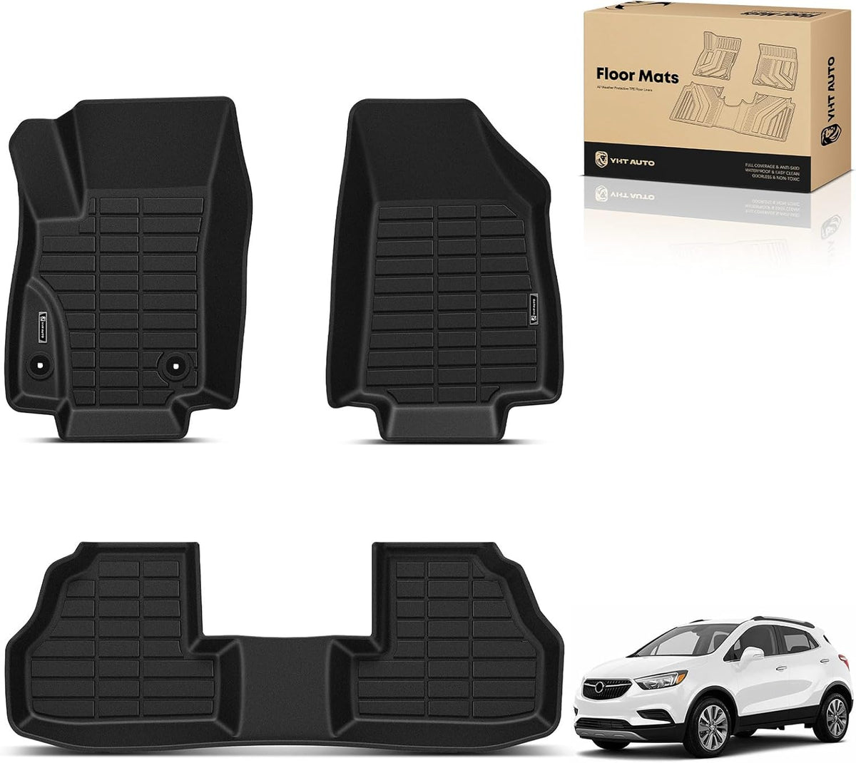 YHTAUTO Floor Mats Fit Buick Encore 2013-2023(NOT GX), Chevy Trax 2014-2023, TPE All Weather Car Mats Waterproof Anti-Slip Odorless Floor Liner, Interior Car Accessories Front & 2nd Row Liner