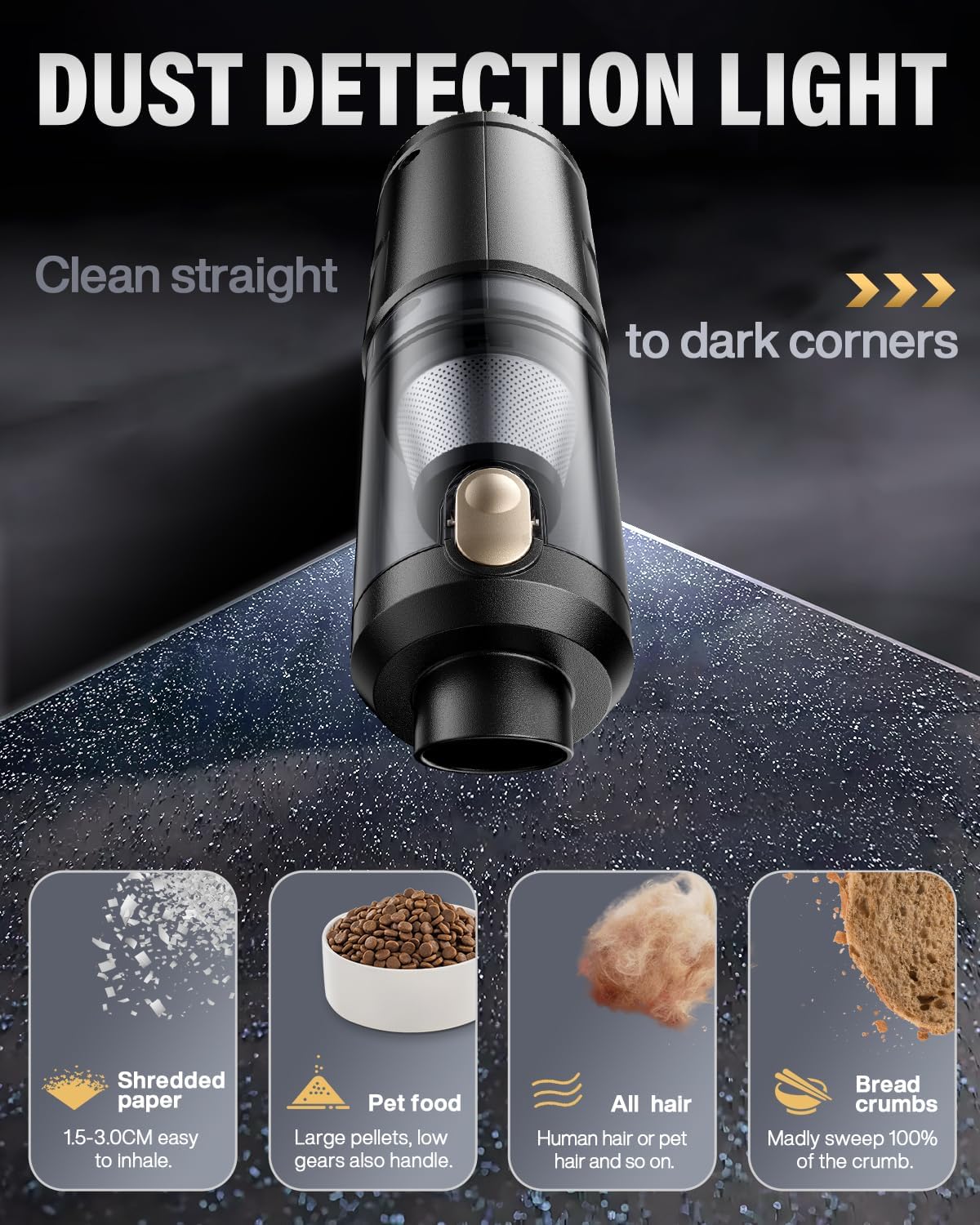 Handheld Car Vacuum Portable Cordless, 21000Pa High Power Handheld Vacuum with 2 Gear Adjustment - Brushless Motor，4 in 1 Air Duster and Vacuum Cleaner with LED Light，Dual Filters，for Home Car Office