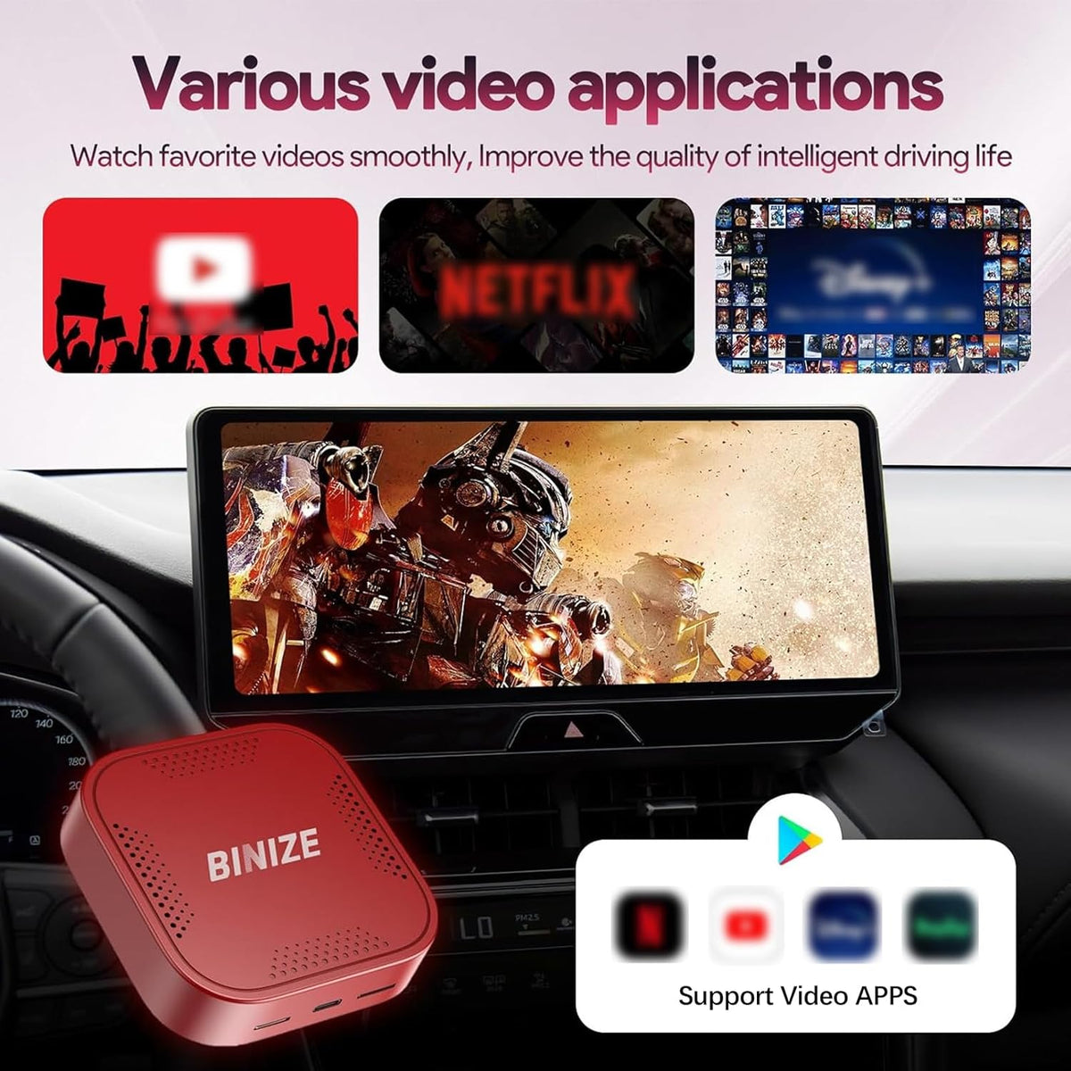 Binize Wireless CarPlay Android AUTO Multimedia Video Box 4G Cellular,4GB+64GB,8Core,Android 13 Built-in Navigation Support SIM&TF Card Bluetooth Support Car with OEM Wired CarPlay