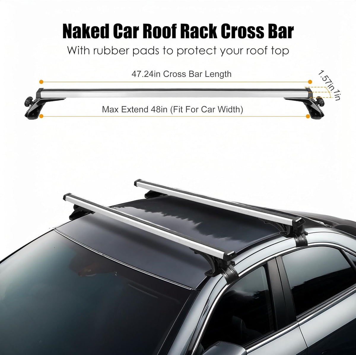 48" Universal Roof Rack Cross Bars, Upgraded Aluminum Lockable Crossbars with Extendable Window Frame & Dual Security Keys. 165lbs Max Load for Bare Roof Cars/Trucks/SUVs