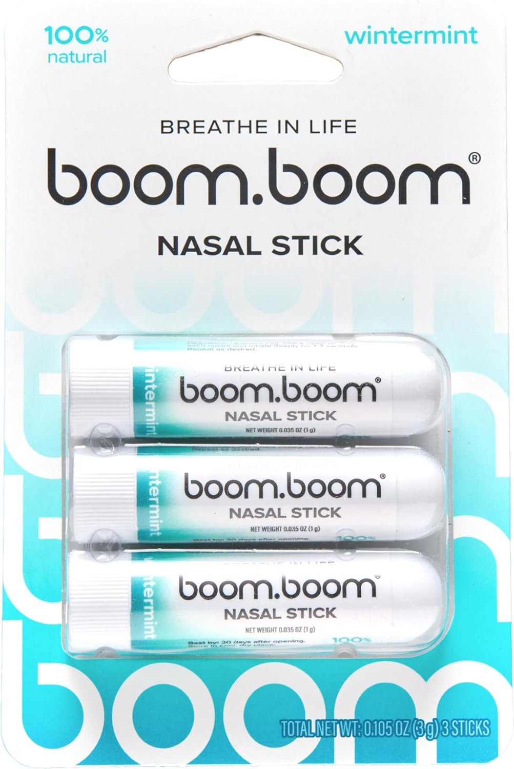BoomBoom Nasal Stick | Vapor Flow Technology | Cool Refreshing Sensation | Natural Mood Boost | Simple Ingredients | Essential Oils + Menthol Inhaler (Wintermint)