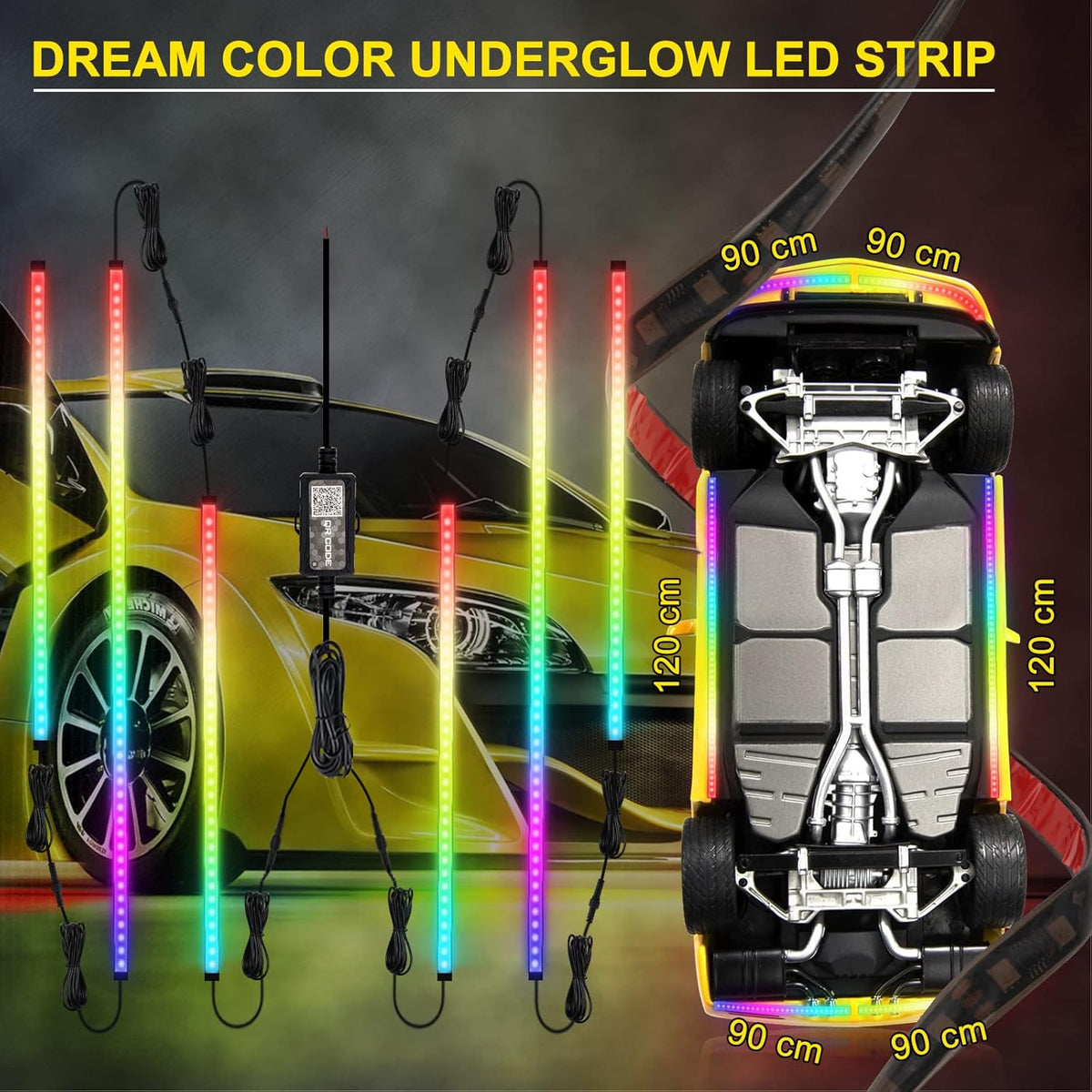 OPP ULITE Car Underglow Light Strip Dream Chasing Color, Upgraded Silicone Material, 212 Modes, 360pcs Led, APP Control Underbody Lights, 90x120x90, 6PC Pack