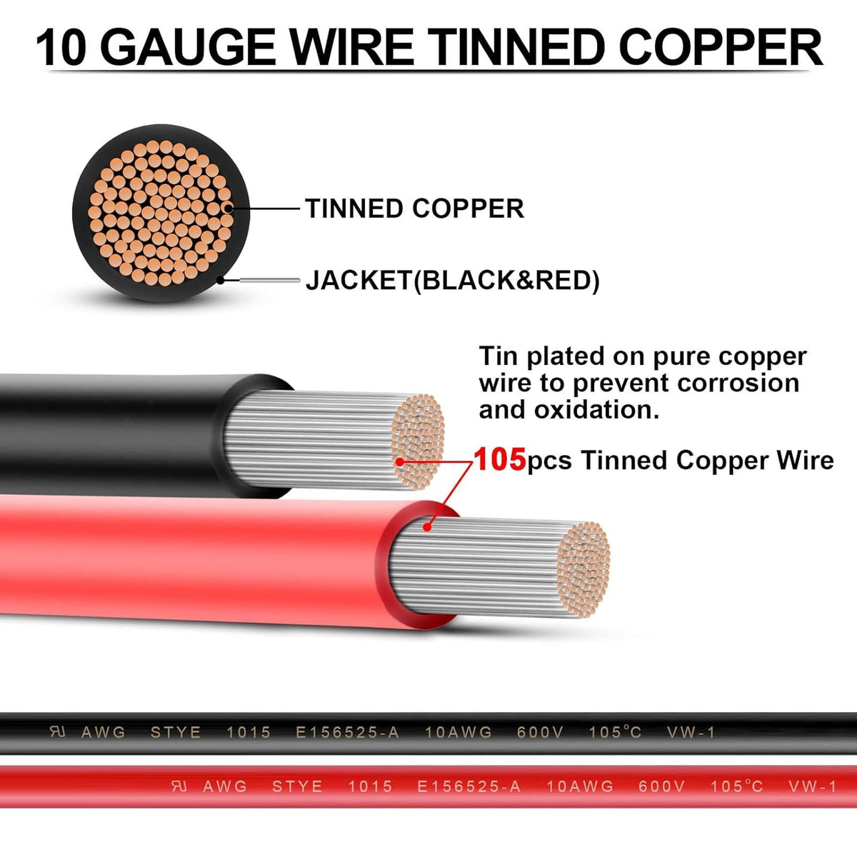 10 Gauge Wire - iGreely 100 FT Red & 100 FT Black 10 Gauge Tinned Copper Electrical Wire Cable for Solar Panel Car Audio Automotive Trailer Marine Harness Wiring 10AWG 100Ft