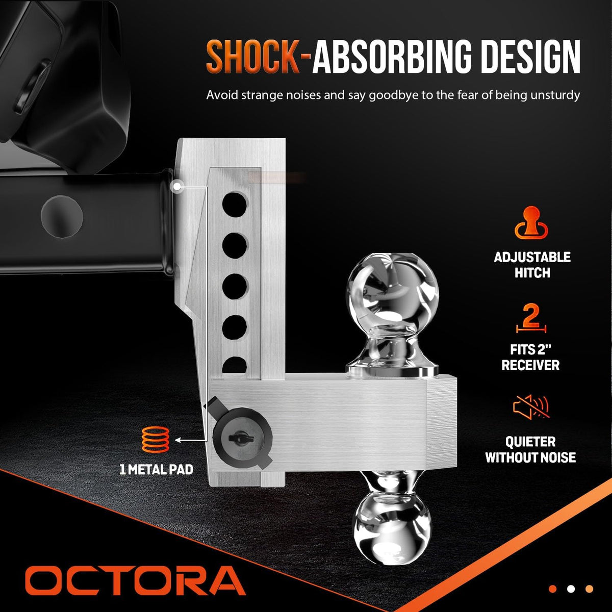 Adjustable Trailer Hitch (Fits 2-Inch Receiver) - Aluminum Tow Hitch with 6-Inch Drop/Rise for Truck (12,500 LBS GTW) - Double Anti-Theft Locking Hitch Pins (Silver, 2inch-6Drop)