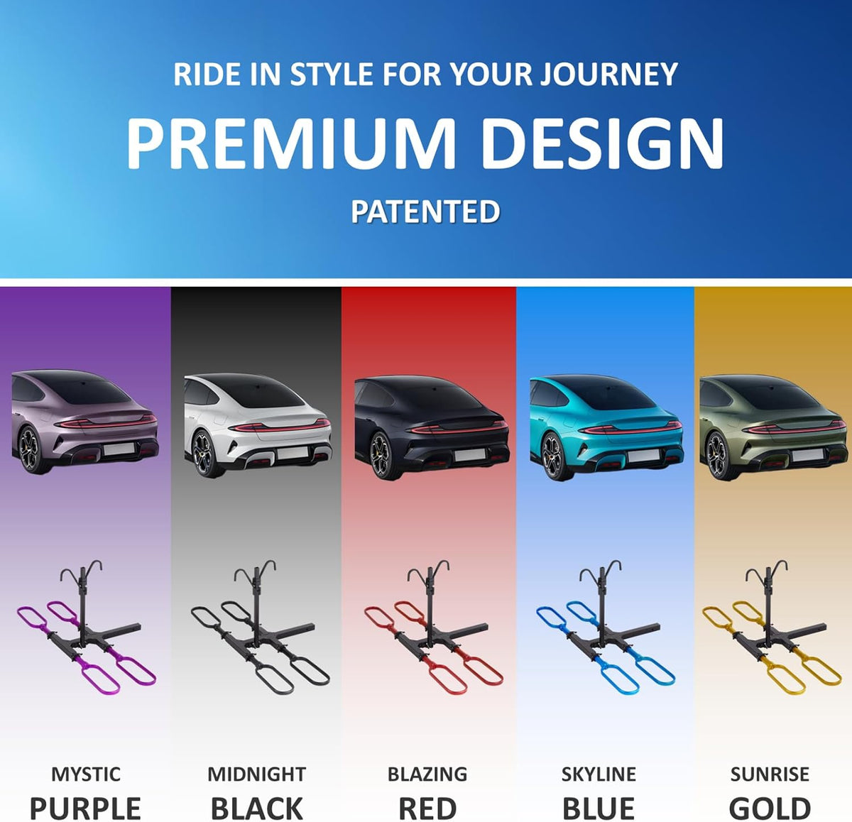 Ebike Rack for Tow Hitch, Ebike Carrier Hitch Mount 2 Bike, Electric Bike Rack for Car Hitch with 2-Inch Receiver (2 Bike - 200 Lbs Cap - Purple)