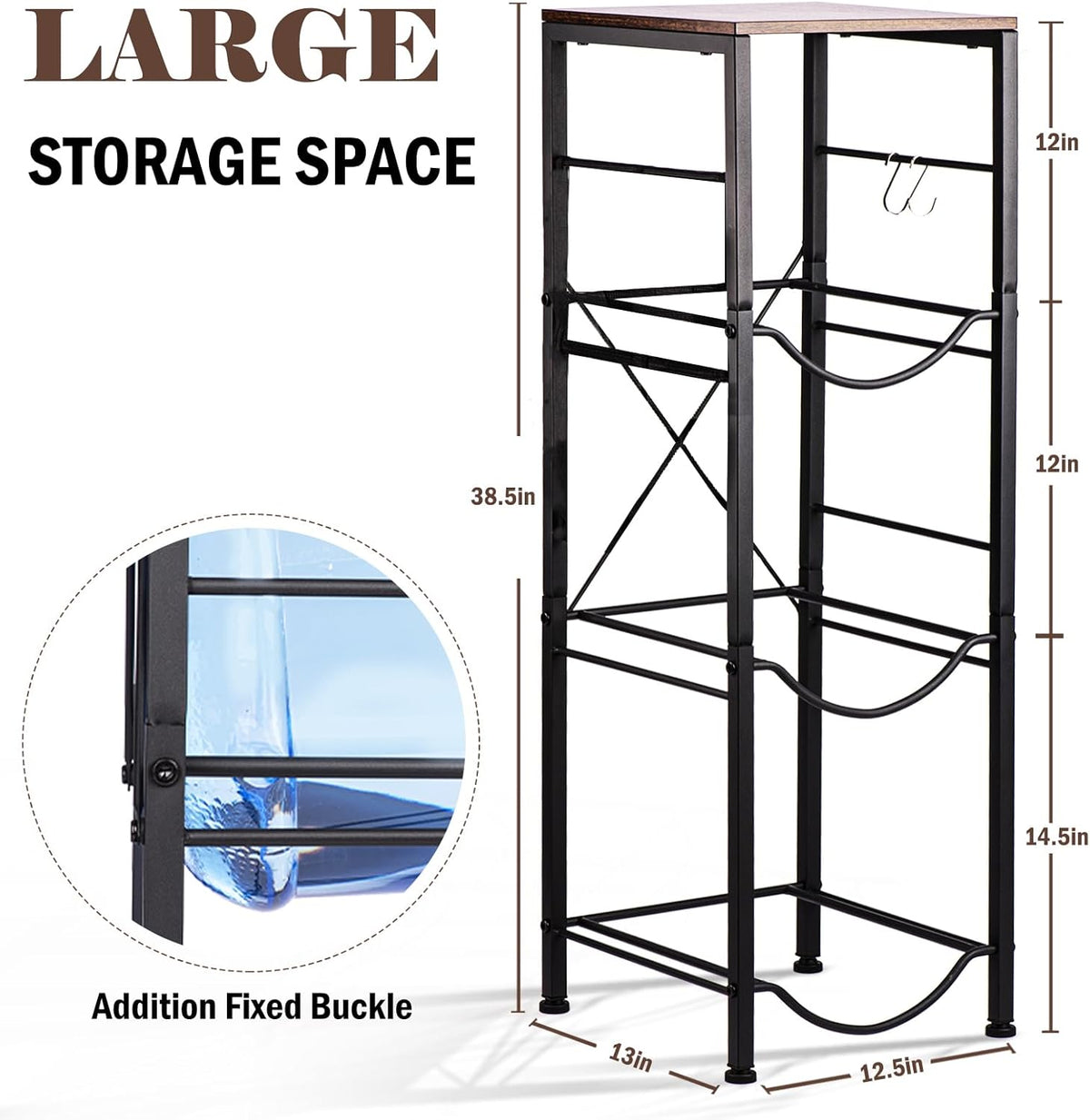 3-Tier 5 Gallon Water Bottle Holder, Heavy Duty Water Jug Rack with Wood Top Shelf, Water Dispenser Stand for Kitchen, Office, Garage