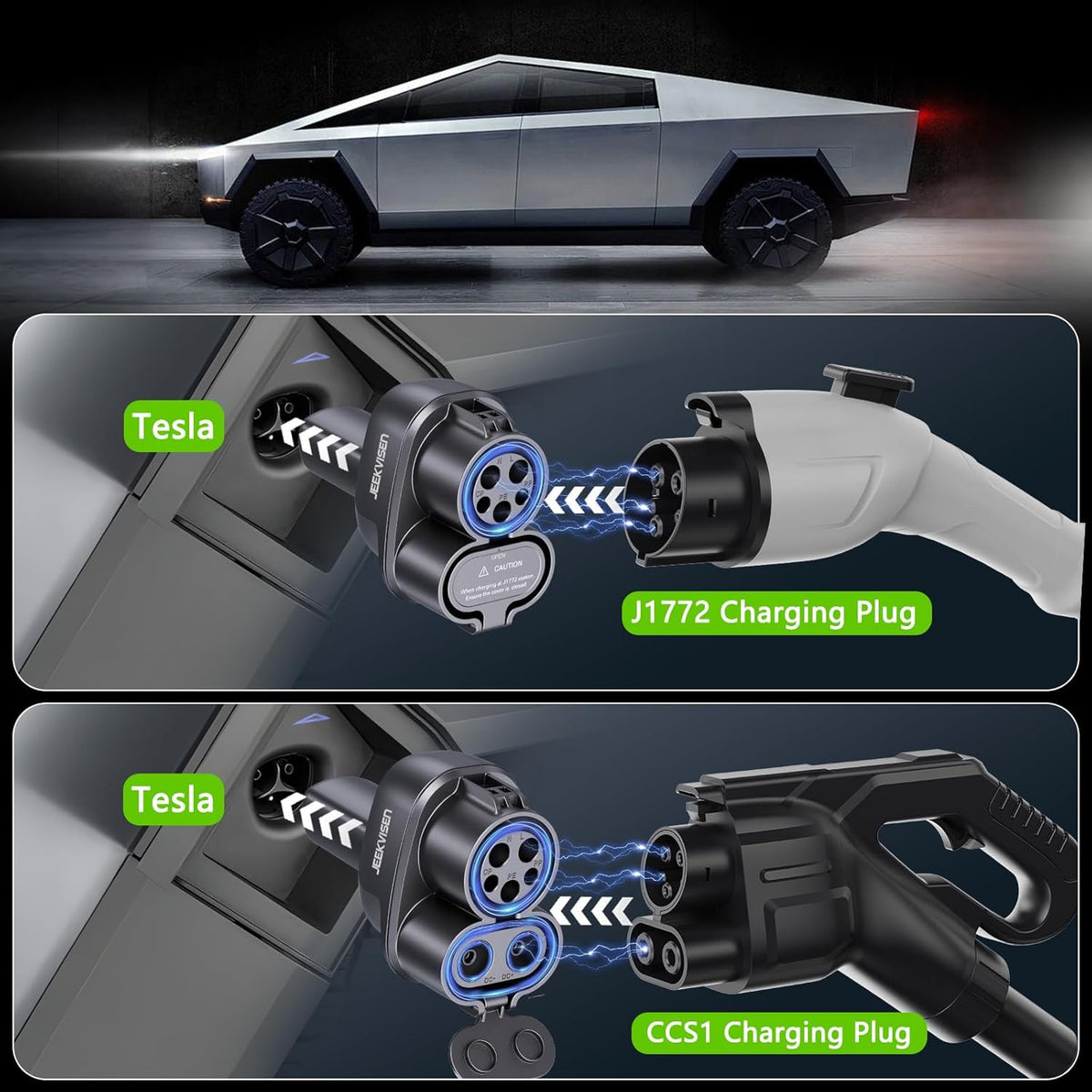 2025 Upgraded Cybertruck 2 in1 CCS & J1772 to Tesla (NACS) Adapter,250KW Fast Charging for Tesla Model 3/Y/S/X/Cybertruck, Compatible with CCS1 DC & J1772 AC Stations, Supports Level 1/2/3 Chargers