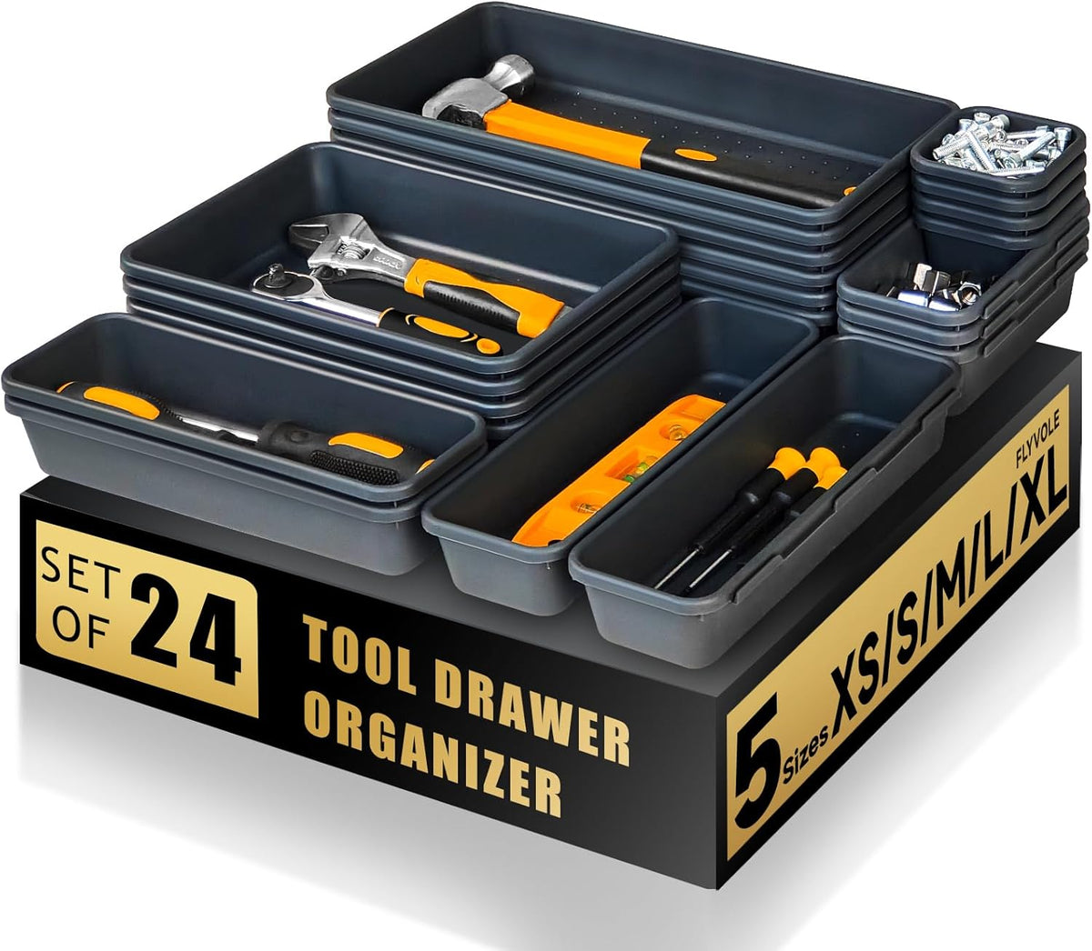 Tool Box Organizer Tray, Toolbox Desk Drawer Organizer, Tool Box Tray, Toolbox Organization Storage for Rolling Tool Chest (24 PCS)