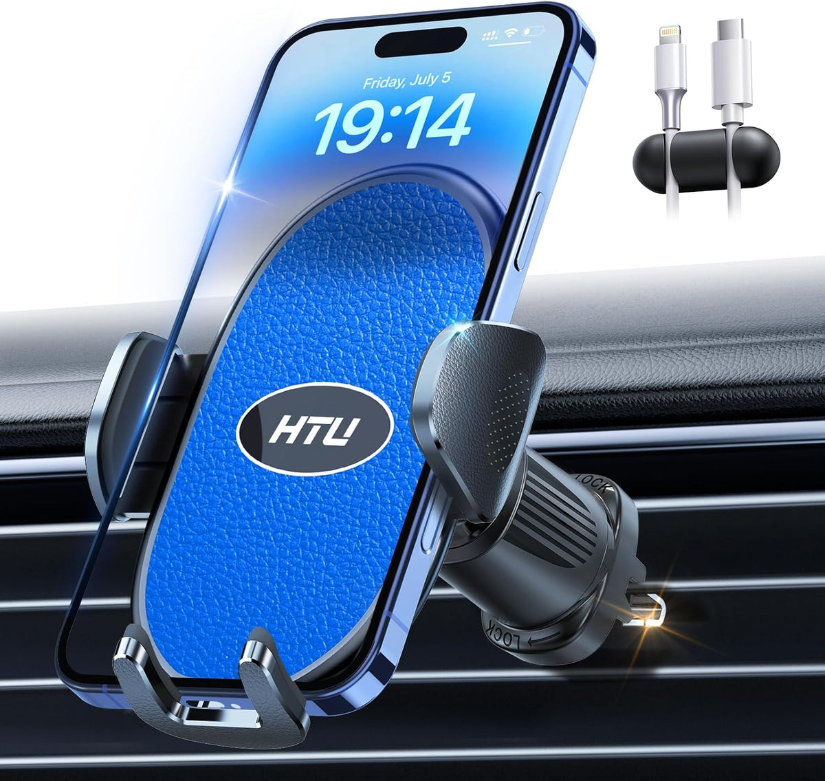 HTU 【Military-Grade Car Phone Holder,【Strongest & Longest Steel-Hook】 Car Vent Mount, Handsfree 360° Adjustable Automobile Cradle Air Clip Stand for iPhone 16 15 14 13 Pro Max Samsung,Sapphire Blue