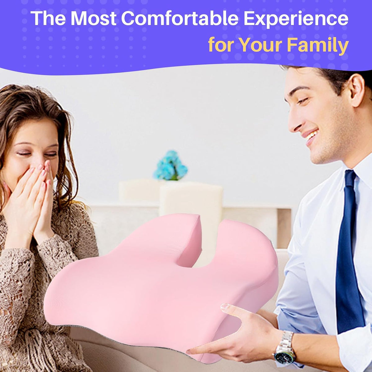 Seat Cushion for Office Chair, Large Thick Seat Cushion for Tailbone Pain Relief, Sciatica & Back Support, Memory Foam Office Chair Cushion for Long Sitting, Coccyx Cushion for Car, Wheelchair (Pink)