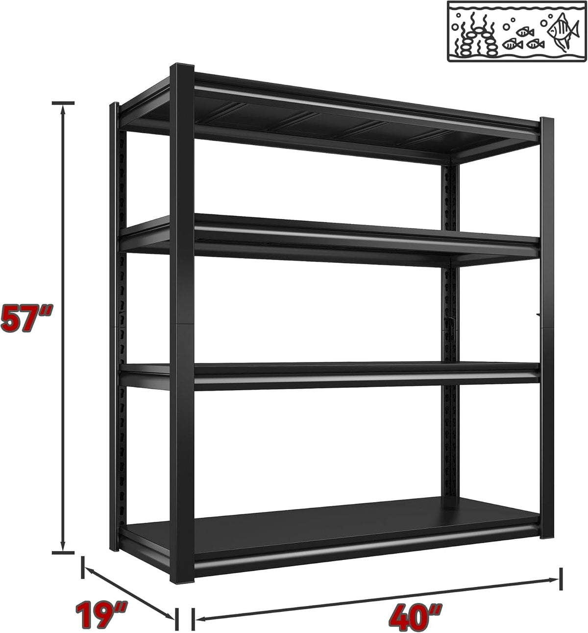 Raybee 40" W Garage Shelving 2000 LBS Storage Shelves 4 Tier Heavy Duty Shelving Adjustable Metal Shelves for Garage,Basement, Warehouse, 40" W x19 D x57 H
