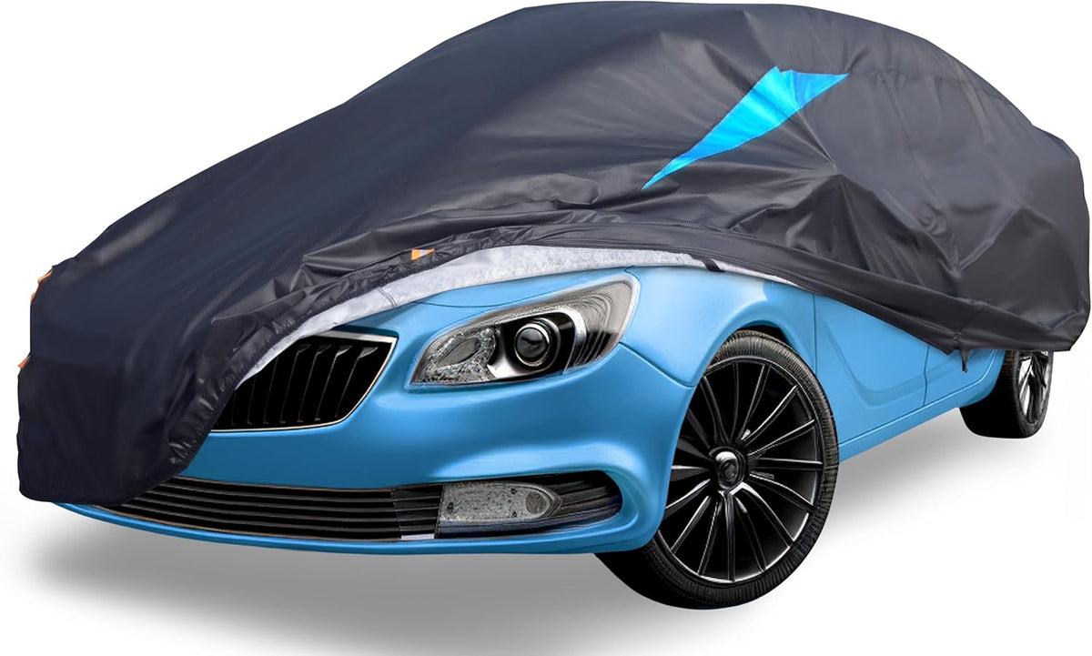 Car Cover Waterproof All Weather, 6 Layers Car Covers for Automobiles, Full Exterior Cover with Zipper, Outdoor Car Cover Sun UV Rain Snow Wind Protection for Sedan (196-210 inch)