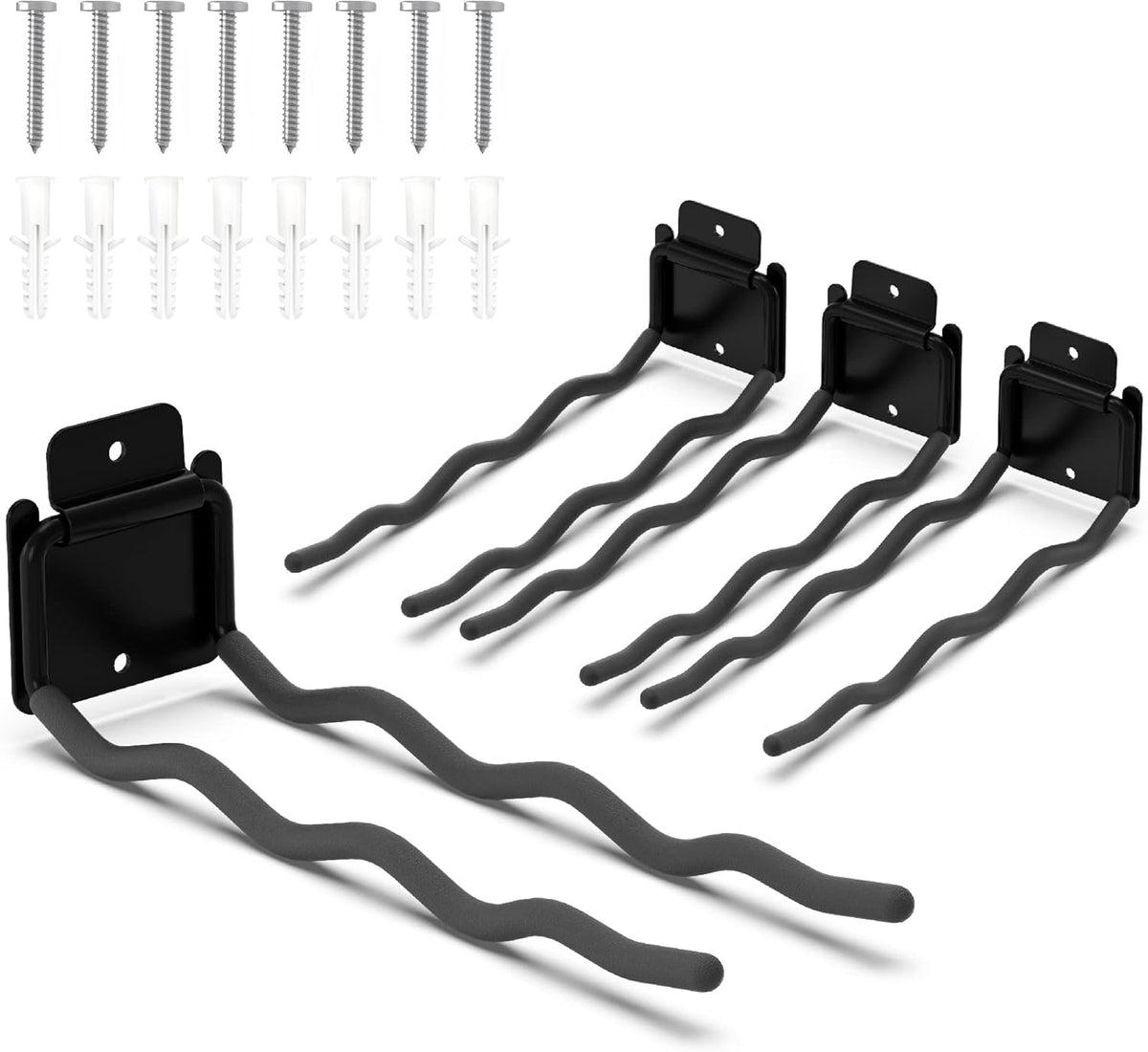 HUHOLE Garage Hooks, Ladder Hangers for Garage Wall, Shovel Holder, 4 Pack Heavy Duty Hook for Ladder, Rake, Folding Chair, Yard Tools, Garden Tool, 12” Wave Curved Utility Hooks