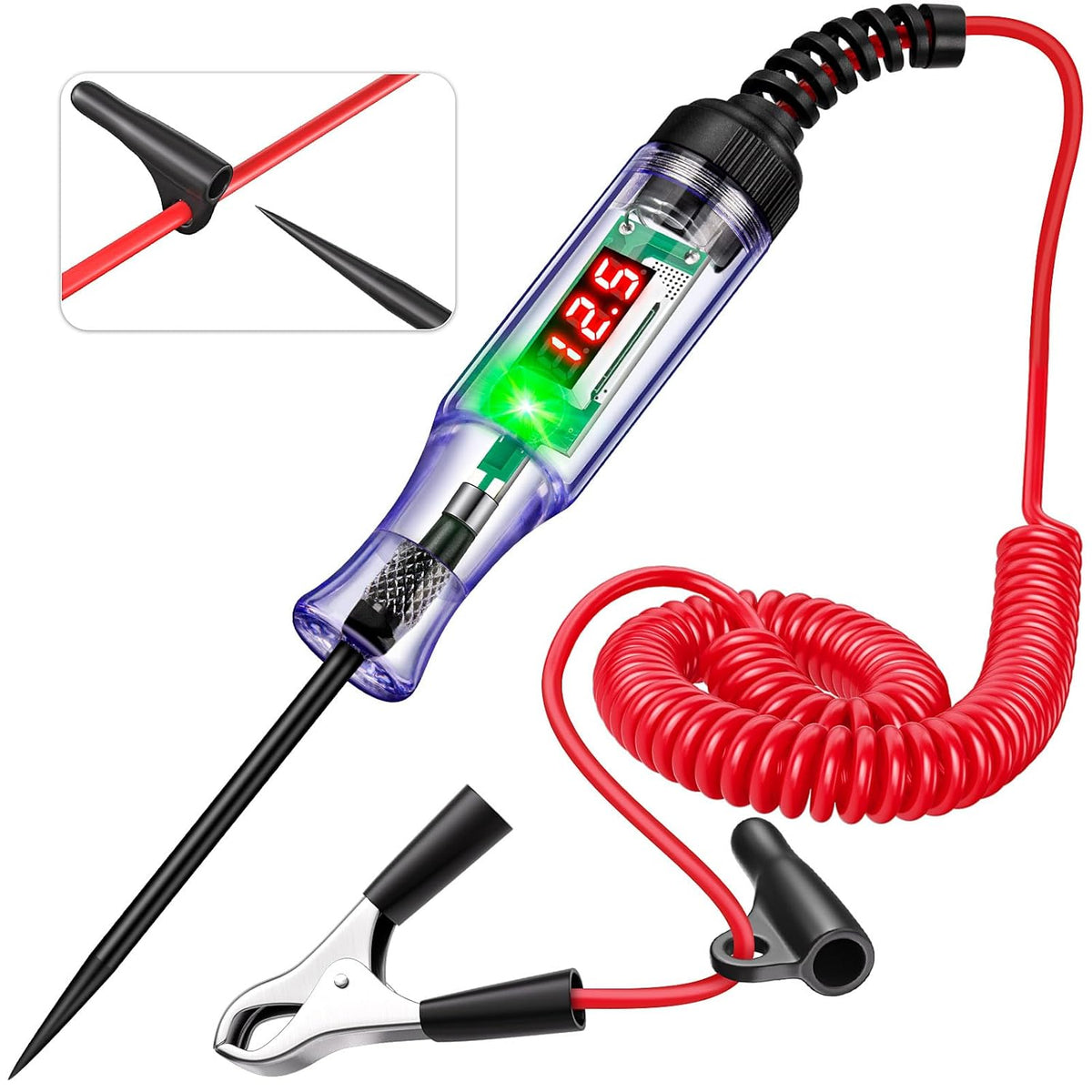 Test Light Automotive 5-90V Digital LED Circuit Tester with Voltage Display, Auto Bidirectional Voltage Tester, Electric Test Pen with Extended Spring Wire & Probe for Car RV Fuse Checker