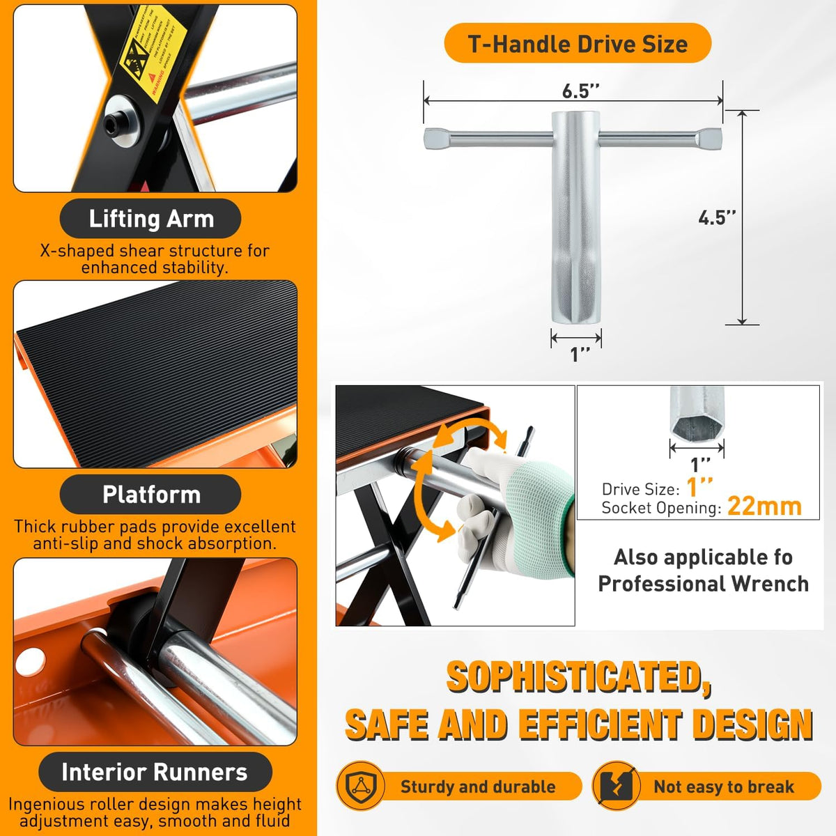 Nilight Motorcycle Lift Jack 1100 LBS Scissor Jacks Stand Lift with Wide Deck Safety Pin Handle 3.4"-14.2" Height Adjustable Hoist Stand Garage Repair Lifter for Motorcycles ATV Dirt Bike, Orange