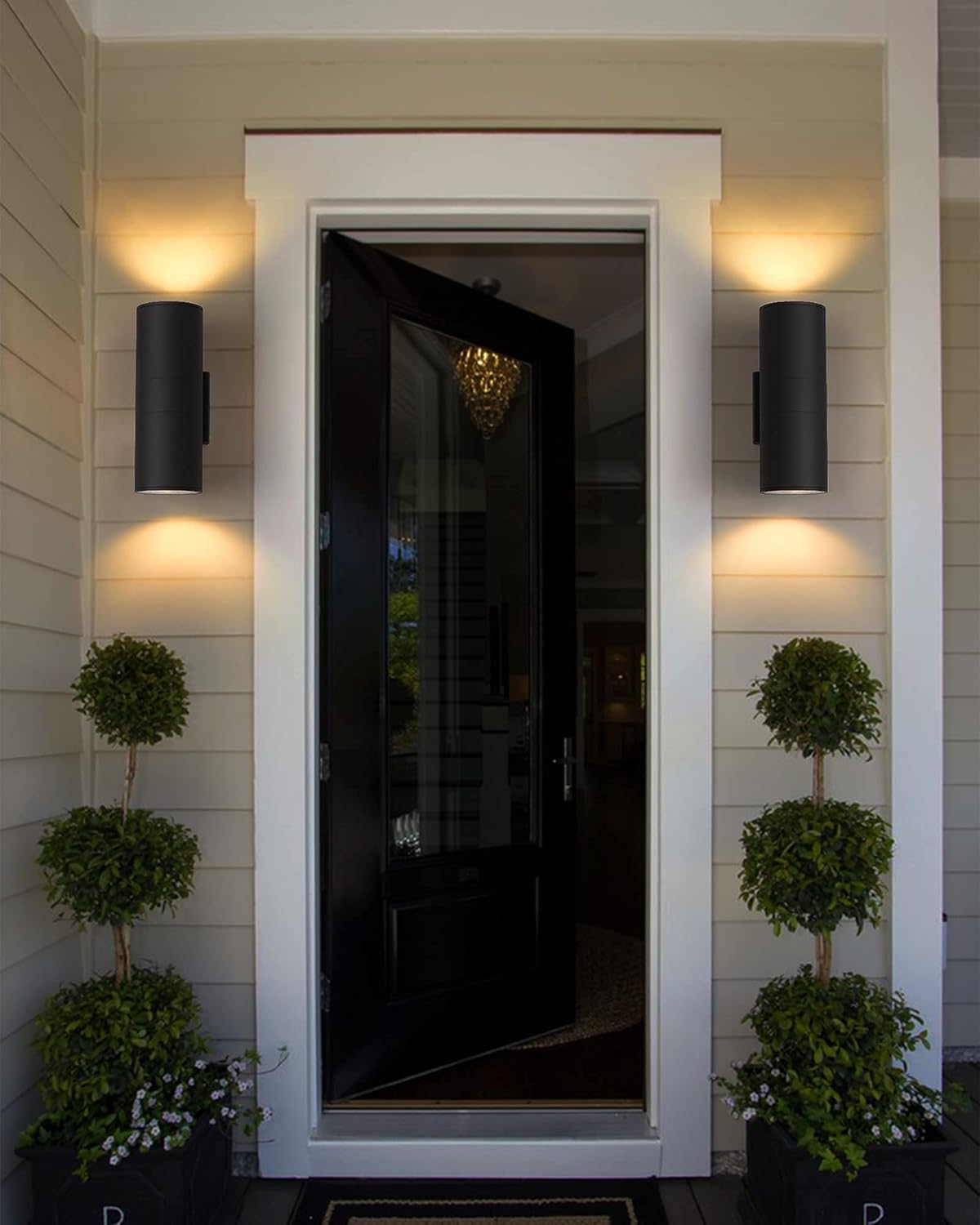 Ken & Ricky Dusk to Dawn Outdoor Lighting,Outdoor Wall Sconce Lights, Black Exterior Lighting Fixtures,Cylinder Outdoor Light Fixtures for House Garage Front Door Patio Entryway 2 Pack