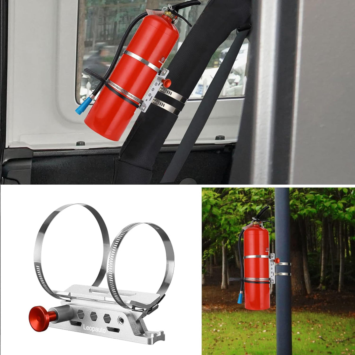 Vehicle Fire Extinguisher Mount Bracket, Aluminum Adjustable Quick Release Roll Bar Fire Extinguisher Bottle Mount with 8 Clamps, Compatible with Jeep Wrangler JK TJ Rubicon UTV, Silver