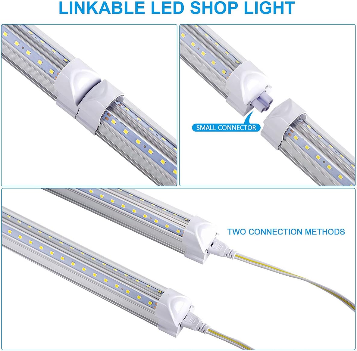 (12-Pack) 8ft LED Shop Light Fixture, 100W 15000LM 6000K, Cold White, V Shape, Clear Cover, Hight Output, Linkable Shop Lights, T8 LED Tube Lights for Garage 8 Foot with Plug