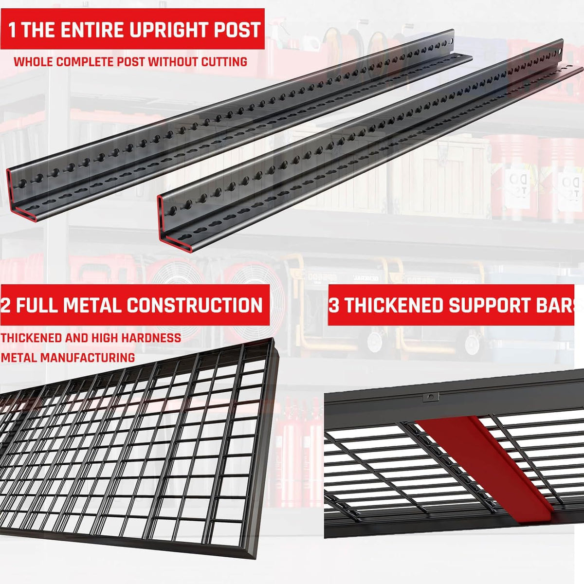 67" Wide Garage Shelving Unit, 67" W x 24" D x 68" H, Heavy Duty Garage Storage Shelves,3500 LBS Capacity, Industrial Adjustable Shelves for Basement Warehouse