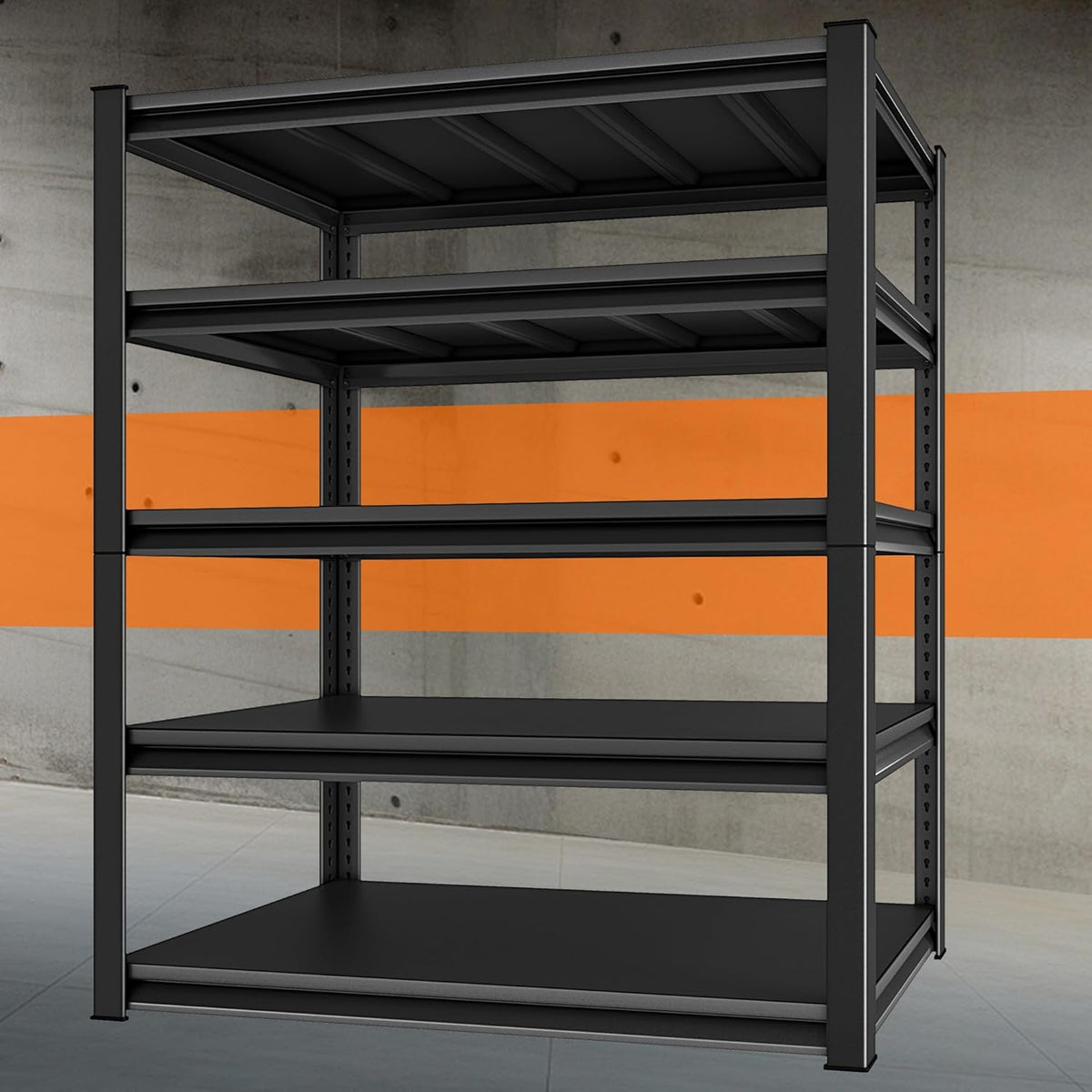 Heavy Duty Shelves, 48'W24'D78'H, 5-Tier Metal Shelves, 3000LBS Loads, Adjustable, Black, For Garages, Warehouses
