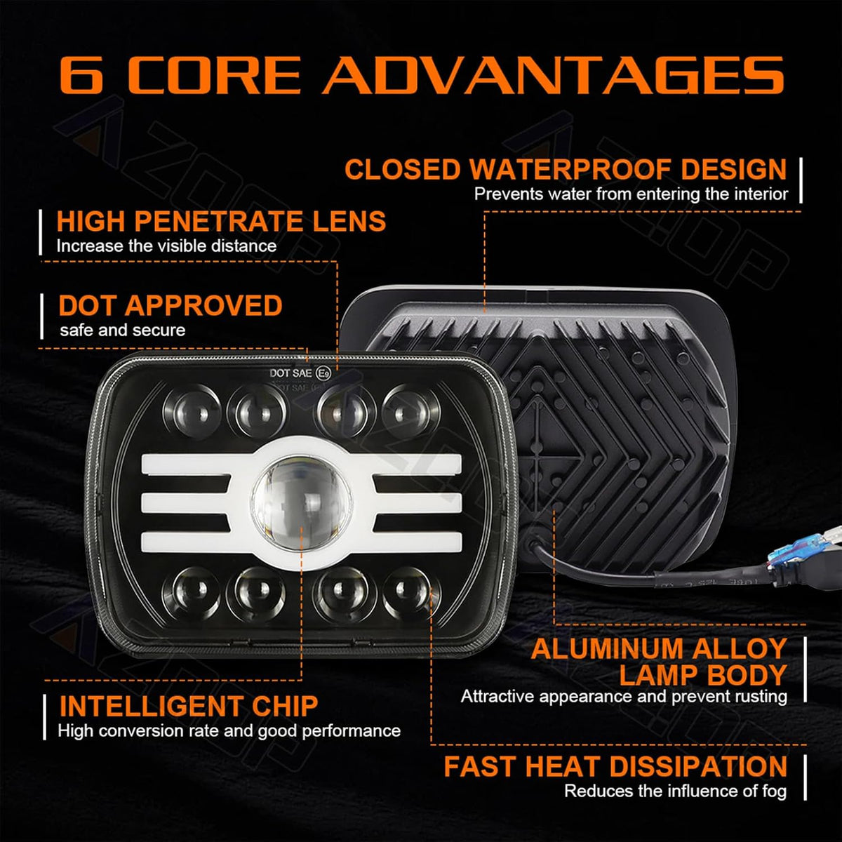 5x7 7x6 Inch LED Headlights, H6054 80W Headlights, Turn Signals, DOT Approved, High/Low Beam, DRL, Compatible with Jeep Wrangler YJ, Cherokee XJ, Chevy Express, Ford F150, Cars, Trucks, Pickups
