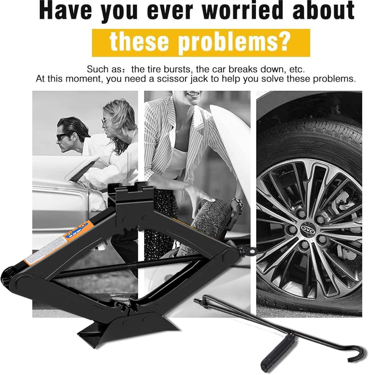 Scissor Jack for Car-3.0Ton(6614lbs) 丨Car Jack Kit-Tire Jack丨Portable,丨deal for SUV and Auto-with Crank Handle丨Heavy Duty Material,Black (3.0T)