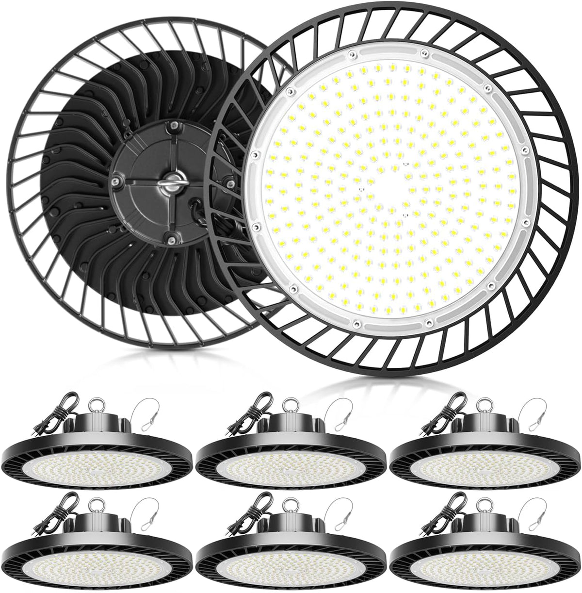Super Bright 350W UFO LED High Bay Lights 8 Pack | 52500 Lumens 5000K Aluminum High Bay LED Shop Lights for Garage Warehouse Factory Workshop | Highbay Garage Shop Lighting