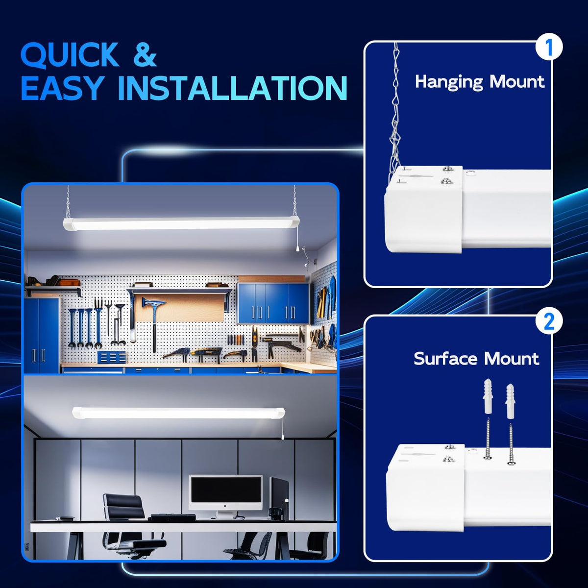 hykolity 4FT 70W LED Shop Light Linkable, 8000lm(300w Equivalent), 5000K Utility Shop Lights for Garages, Workshops, Basements, Hanging or FlushMount, with Power Cord and Pull Chain, ETL, 4 Pack