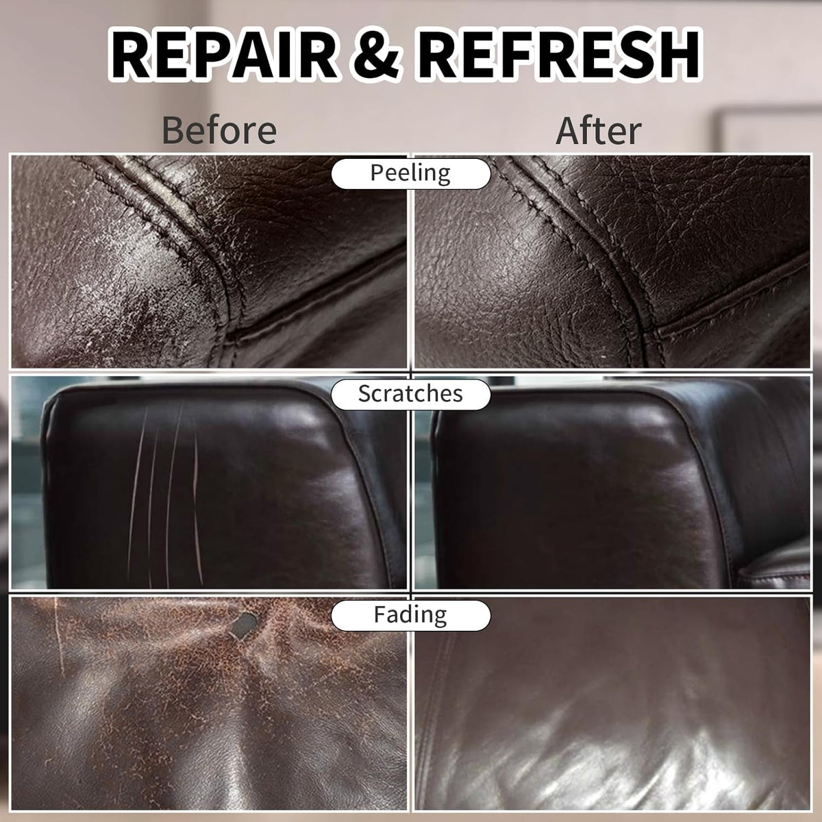 Leather Recoloring Balm,8.5oz Leather Color Restorer,Dark Brown Leather Repair kit for Furniture and Car Interior,Leather Couch Scratch Repair,Leather Dye Paint for Faded,Cracked and Damaged Leather