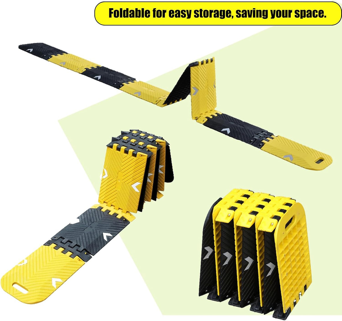 Portable Vehicle Traffic Speed Bump 118"×10"×1"Yellow-Black Reflective Non-Slip No Installation Needed Portable Traffic Speed Bump Parking、Lot Residential Area、Construction Site Speed Limiter