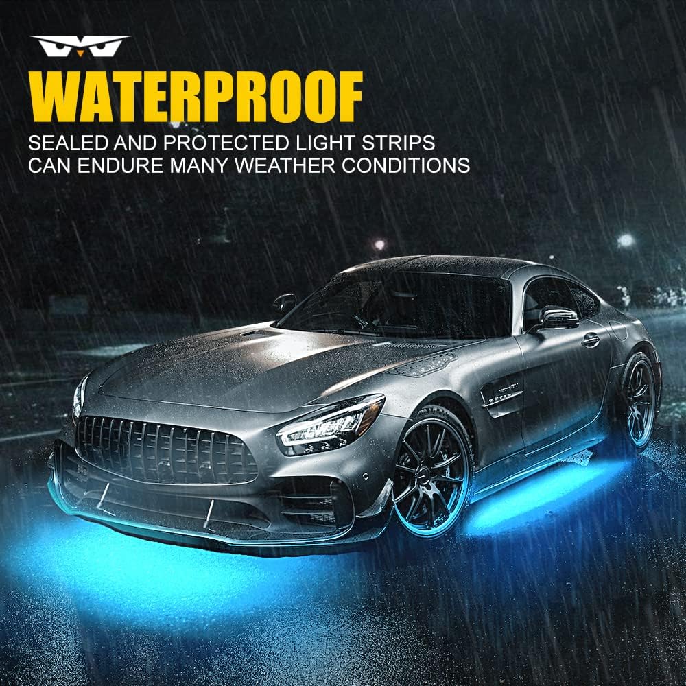 LUMENIX Double Row RGB LED Car Underglow Lights Kit, 4PCS Exterior Neon Accent Bluetooth Under Glow Light Strip for Cars SUVs Trucks Van, w/Dynamic Music & DIY Mode Underbody Chase Lights