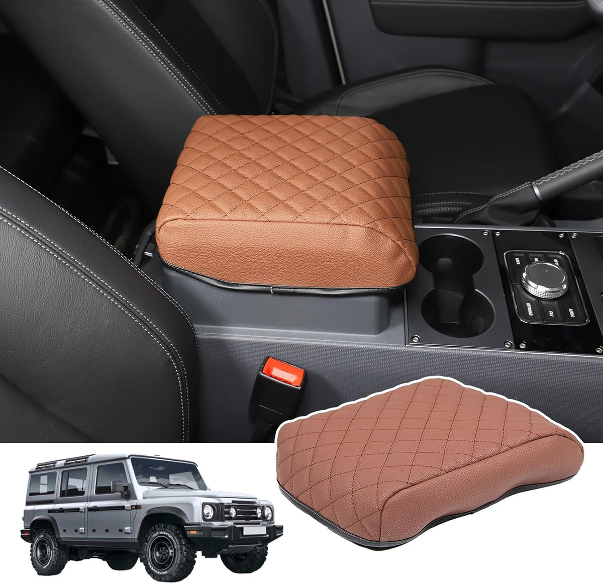 Car Armrest Box Cover Protector Compatible with Ineos Grenadier 2020-2024 Center Console Lid Protector Cover Original Customized Armrest Cover (Brown)