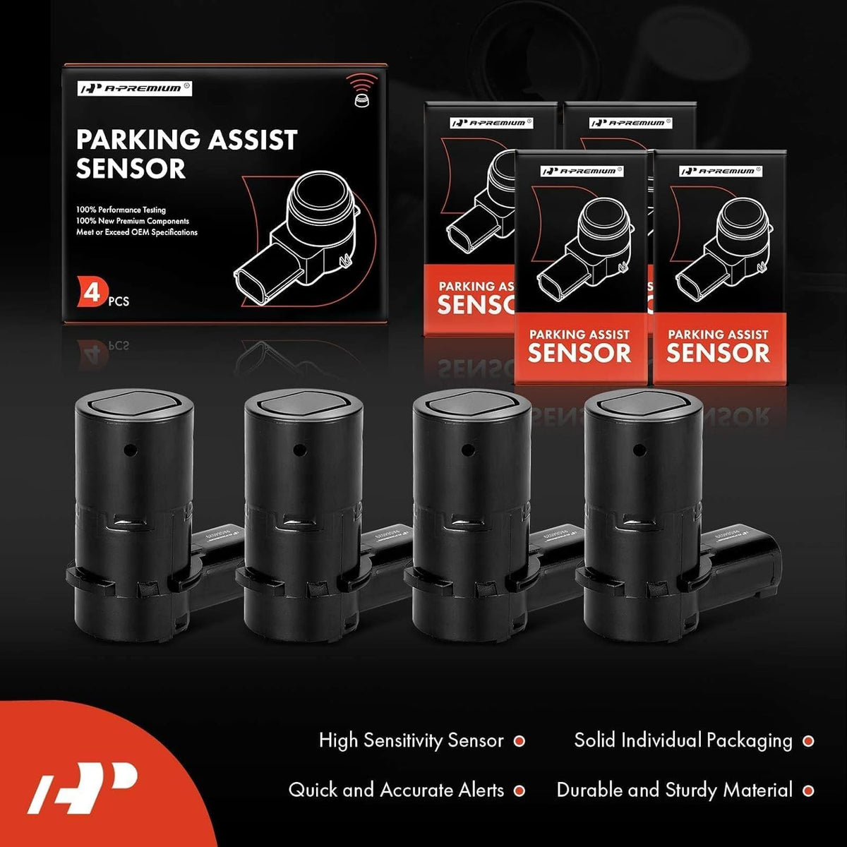 A-Premium 4-PC Rear Reverse Backup Parking Aid Assist Sensor Compatible with Select Ford, Lincoln & Mercury Models - F150 F250 F350 F450 F550 Super Duty, Explorer, Escape, Navigator, Mariner