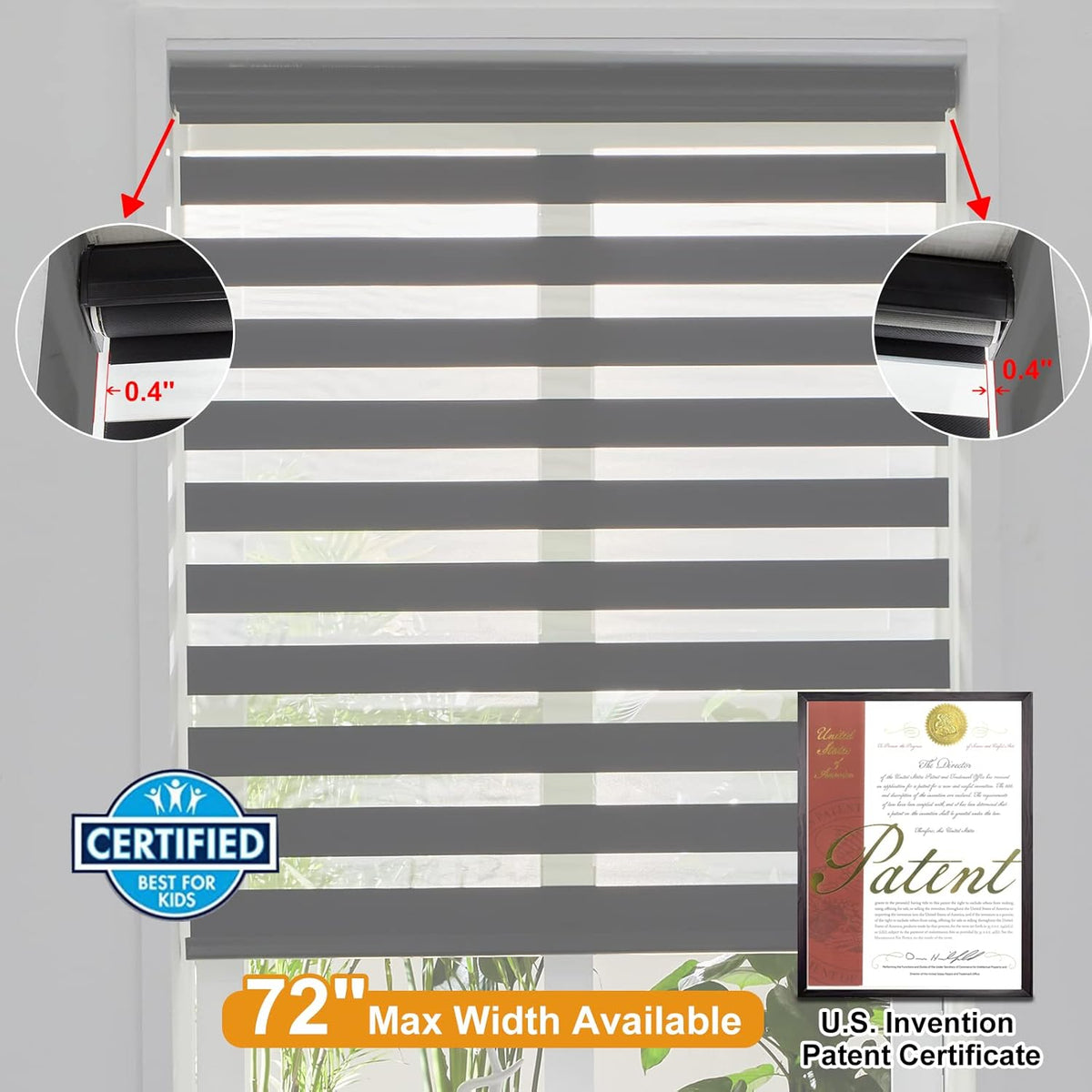 Persilux Cordless Zebra Blinds for Windows Free-Stop Roller Windows Shades (34" W X 72" H, Black) Dual Layer Light Control for Day and Night, Light Filtering Sheer Shades for Home, Easy to Install