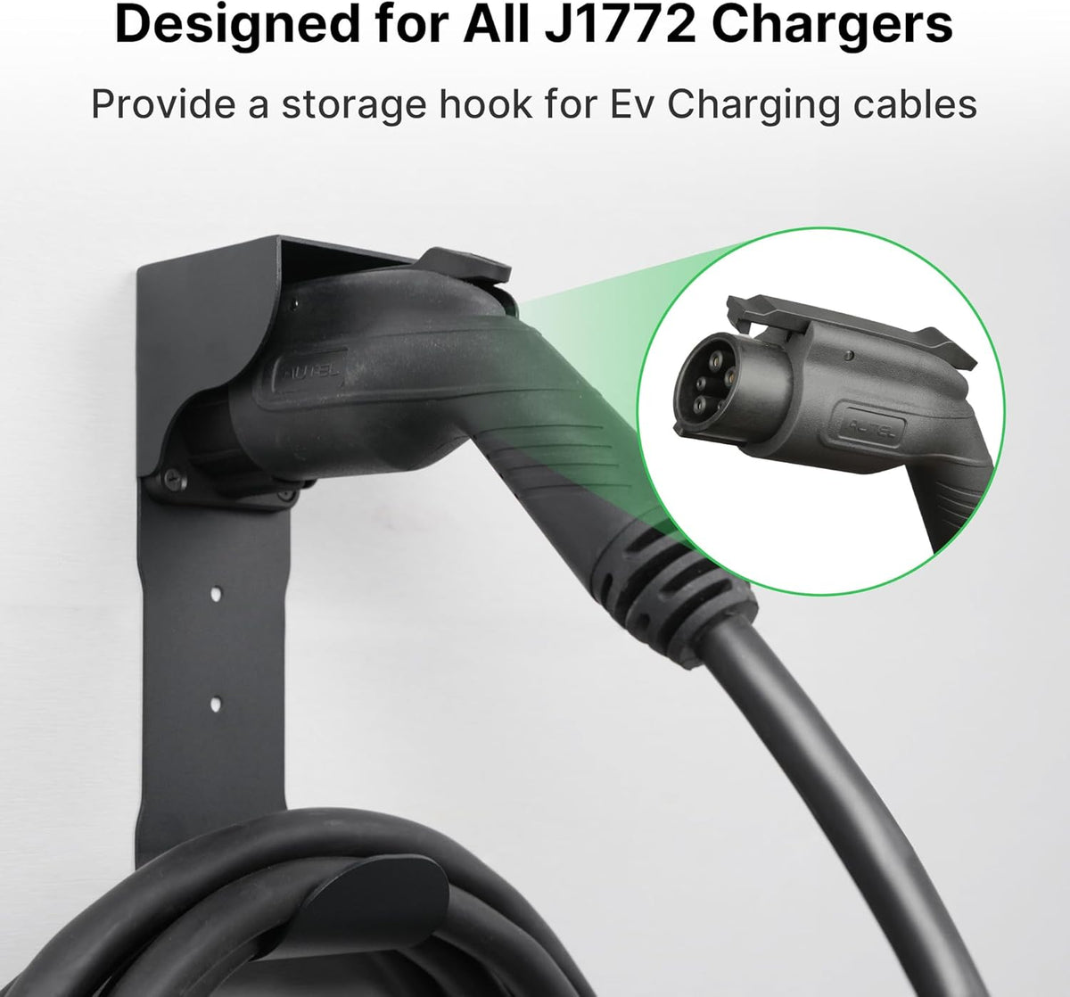 Autel EV Charger Holder, Wall-Mount Connector Nozzle Holster Dock with J-Hook for SAE J1772, Electric Car Charger Cable Organizer, Space Saving