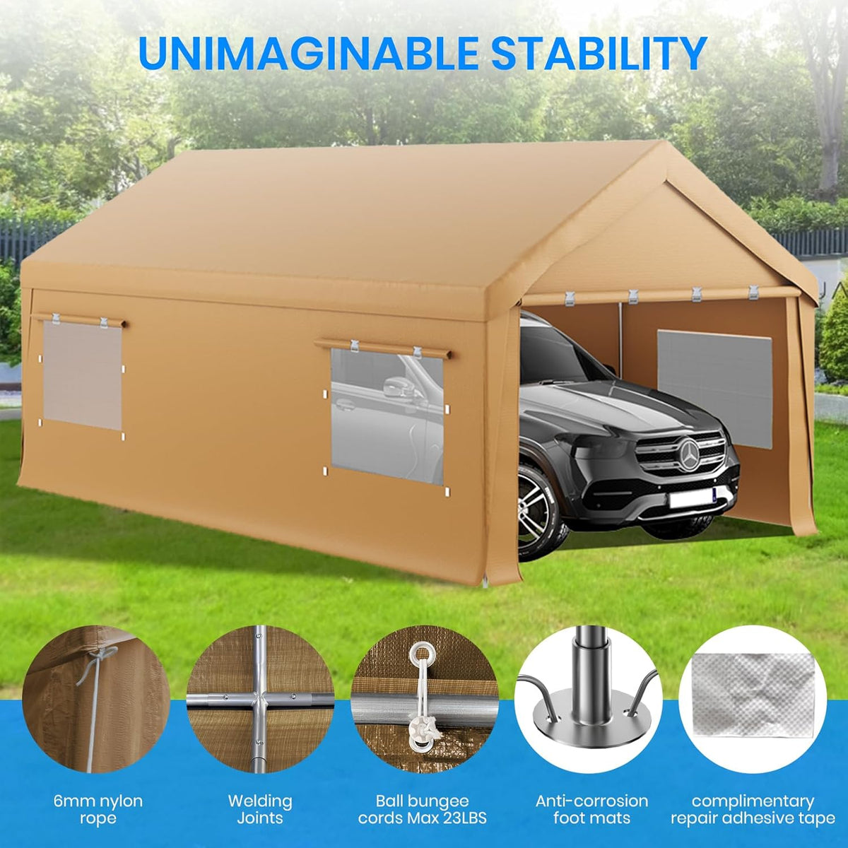 Carport 12x20 FT Heavy Duty, Outdoor Portable Garage with Removable Sidewalls & Doors, Waterproof, UV-Resistant Canopy Shelter for Vehicles, Boats, RVs, Trucks, All-Season Car Port,Yellow