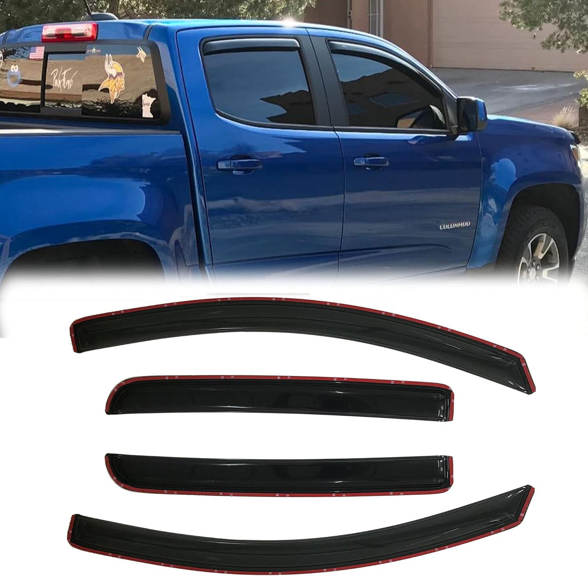 194995 Side Window Wind Vent Deflector fit for 2015-2022 Chevrolet Colorado/GMC Canyon Crew Cab, 4pcs In-Channel Dark Smoke Nice Looking Rain Guards Set Window Visors
