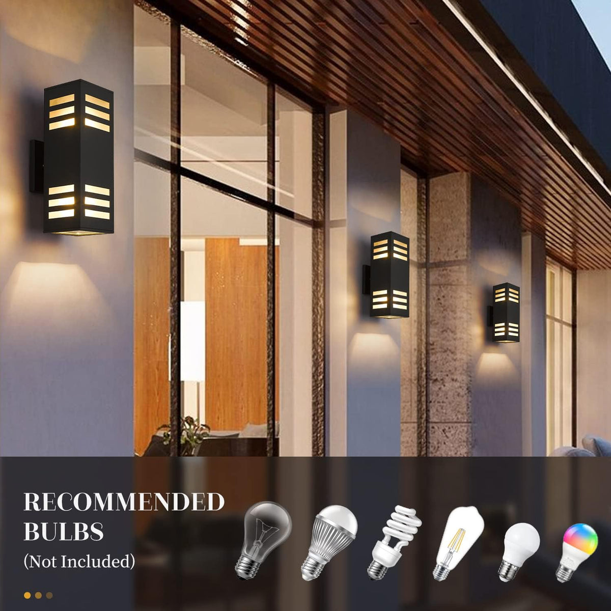 harriet Porch Lights Outdoor Modern - IP64 Waterproof Aluminum and Tempered Glass Cover, 13" Rectangular Up/Down Wall Sconce for Porch, Garage & Patio, Exterior Lighting, Black