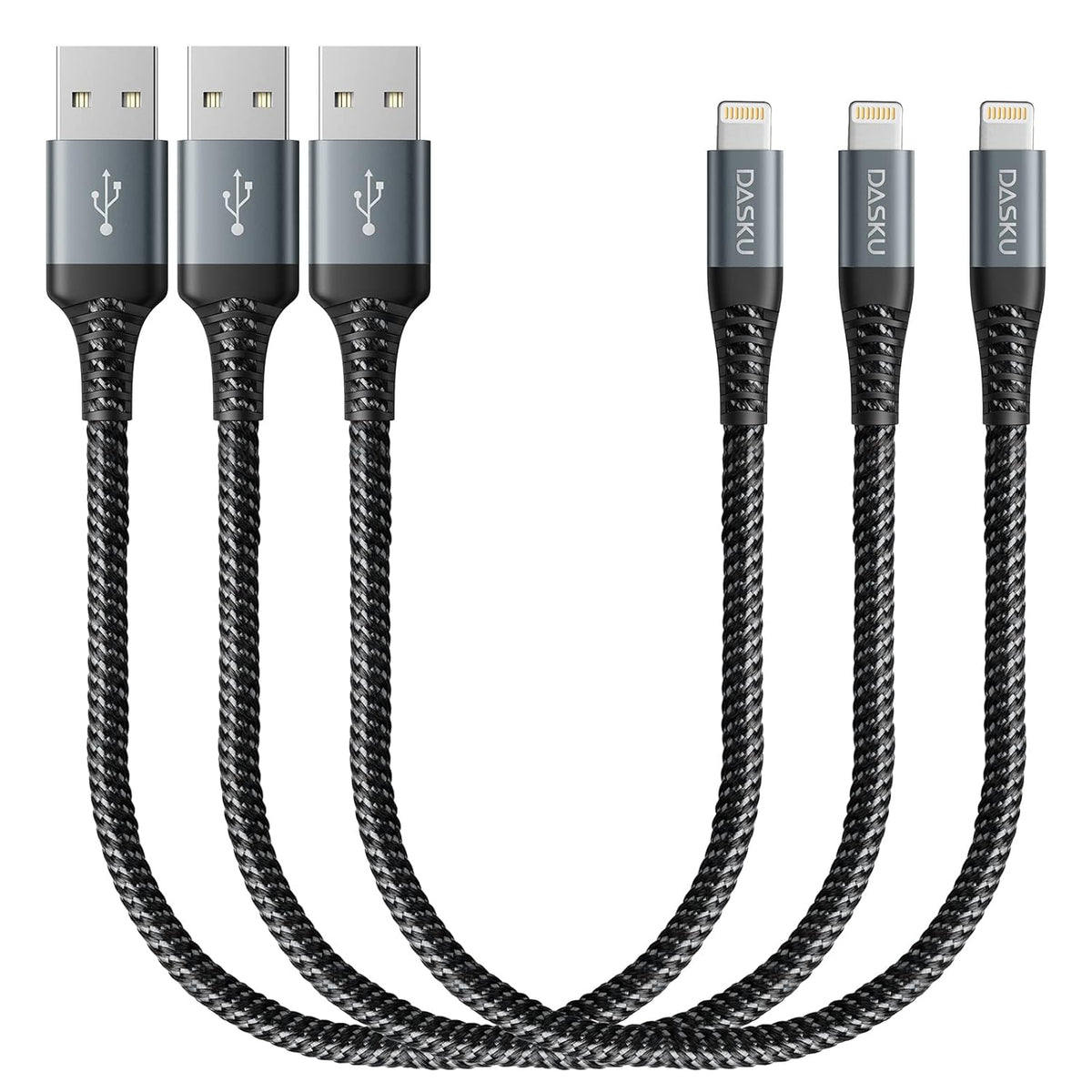 Short Lightning Cable 1FT 3Pack 12 inch iPhone Charger USB Fast Nylon Braided Charger Cord Compatible with Apple iPhone 13/12/11/XS/XR/X/8/7/6/6s Puls/iPad/iPods(Black)