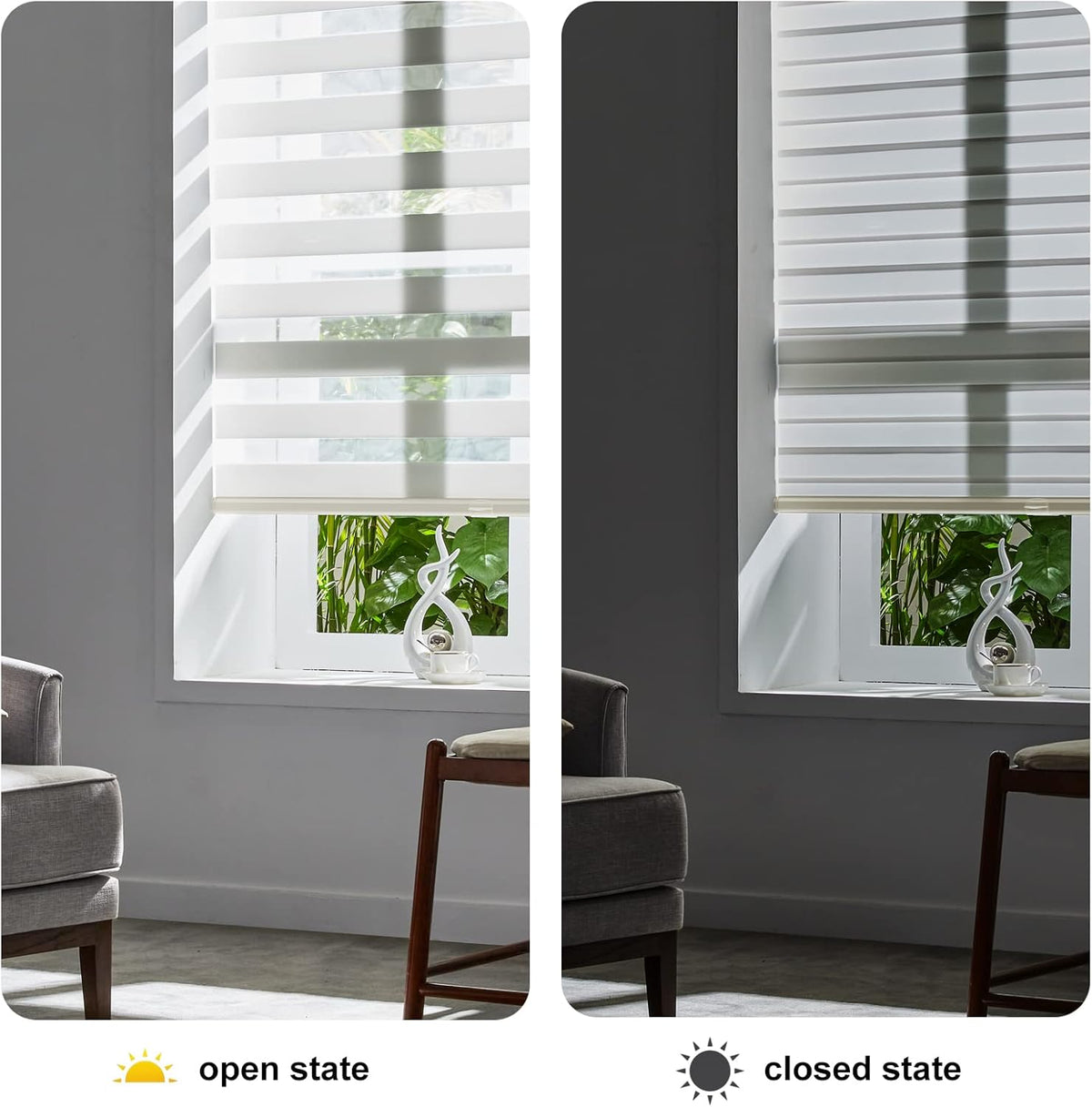 Persilux Cordless Zebra Blinds for Windows Free-Stop Window Shades (27" W X 72" H, Cream) Dual Layer Light Control for Day and Night, Light Filtering Sheer Shades for Home, Easy to Install
