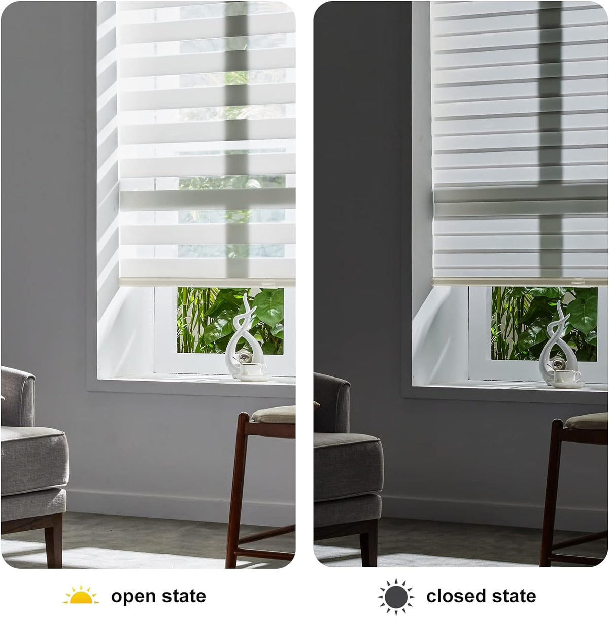 Persilux Cordless Zebra Blinds for Windows Free-Stop Roller Windows Shades (31" W X 72" H, Cream) Dual Layer Light Control for Day and Night, Light Filtering Sheer Shades for Home, Easy to Install
