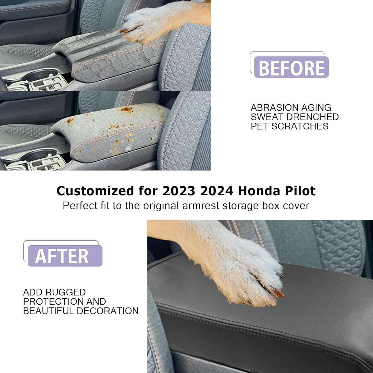 LUWU Center Console Cover Compatible with 2023 2024 2025 Honda Pilot & 2024 2025 Ridgeline & 2024 2025 2026 Honda Passport Accessories Armrest Console Cover Interior Accessories Leather (Thin Black)