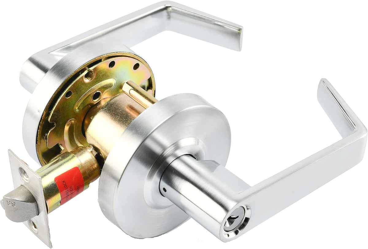 Commercial Lever Door Lock - Heavy-Duty Locking Door Handle, ADA Door Handles, Cylindrical Lever Lock, Non-Handed Grade 2 Industrial Door Handle, 26D Satin Chrome, Entrance Keylock