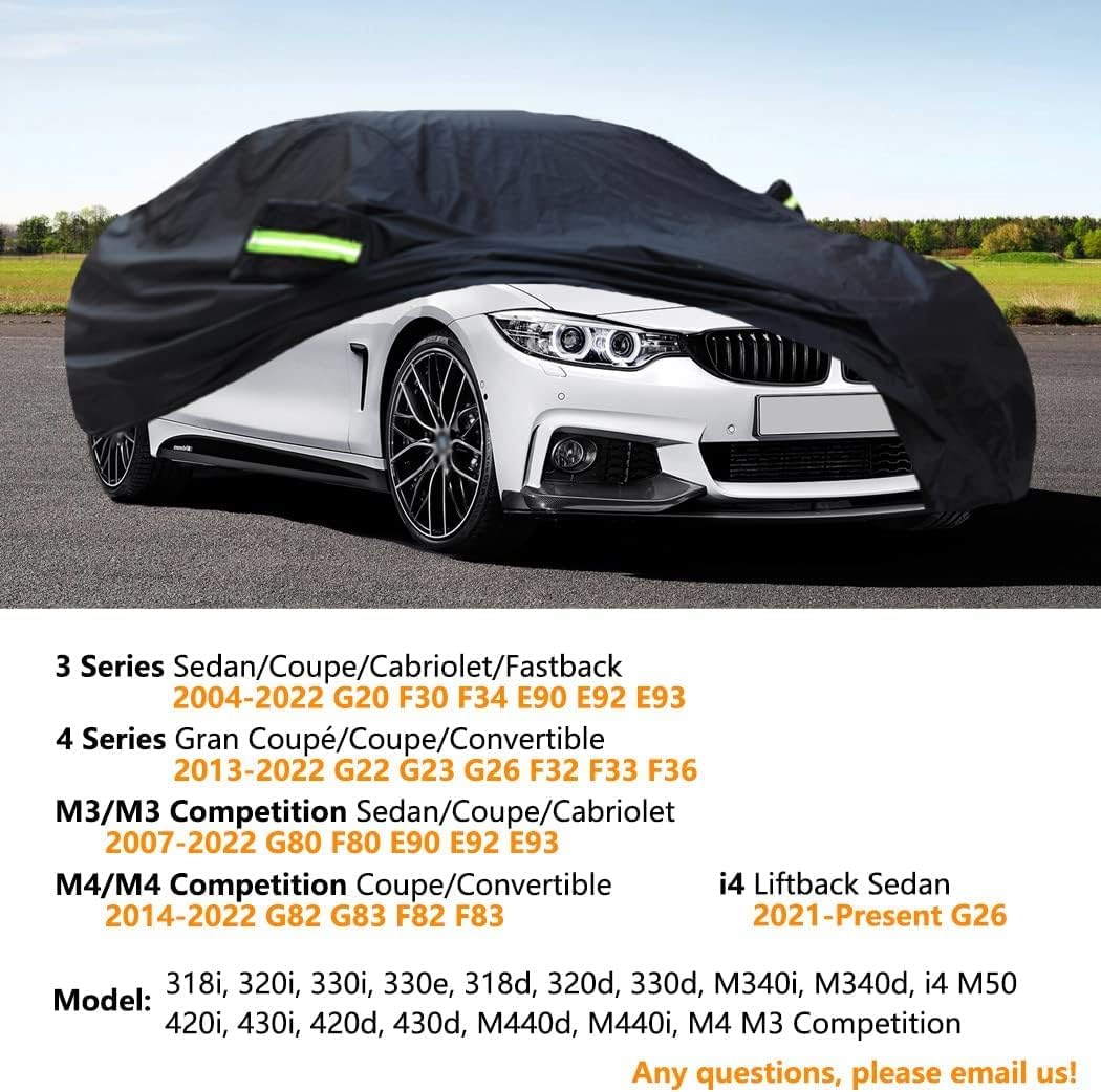 Custom Car Cover Compatible with BMW 3 Series M3 Sedan 2004-2025/4 Series M4 2013-2025, Waterproof Car Cover with Cotton Lining, All Weather Rain Snow Sun UV Cover for Outdoor Indoor