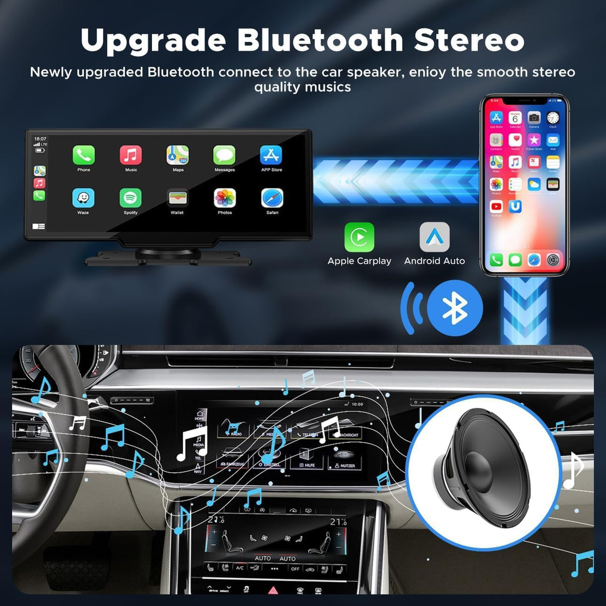 LAMTTO 9.26" Wireless Carplay and Android Auto with 2.5K Dash Cam, 1080P Backup Camera, Portable Touchscreen GPS Navigation for Car, Car Stereo Receiver with Bluetooth,AirPlay,AUX,FM,Googel,Siri
