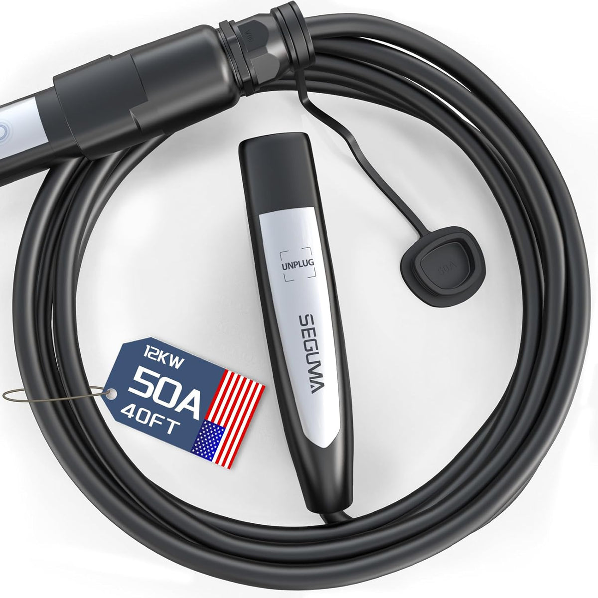 EV Charger Extension Cable for Tesla, 50Amp 40ft Up to 240V 12kW, NACS Plug EV Extension Cord for Tesla Wall Connector/Destination Charger, Compatible with Model Y/X/3/S (Not Fit Tesla Mobile Charger)
