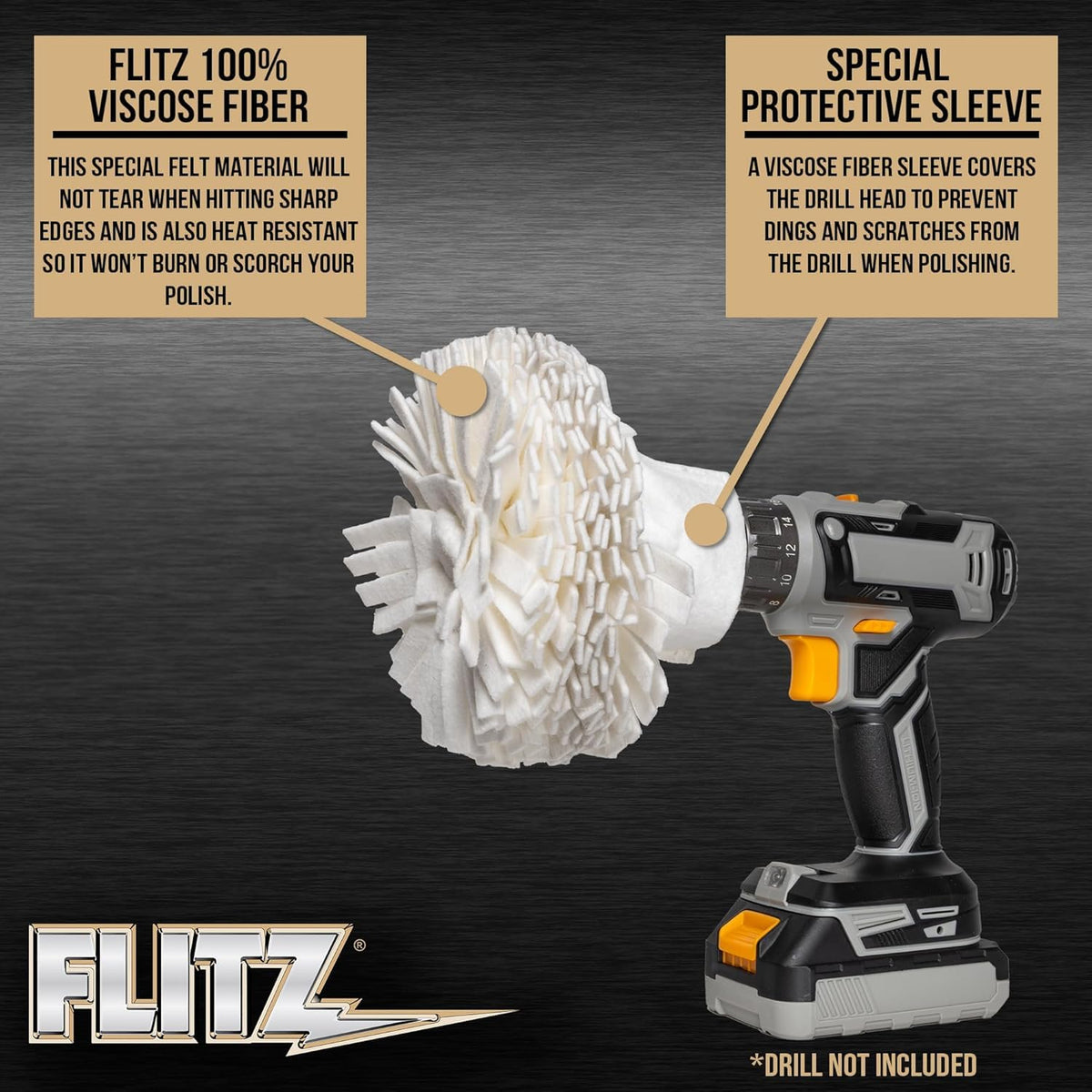 Flitz Buff Ball w/ 1.76oz Metal Polish Paste - 7in Drill Buffer Polisher Attachment for Any 3/8in Drill - Self-Cooling, Washable Polishing Ball to Buff, Shine, & Protect All Metals, Plastics (1 Pack)