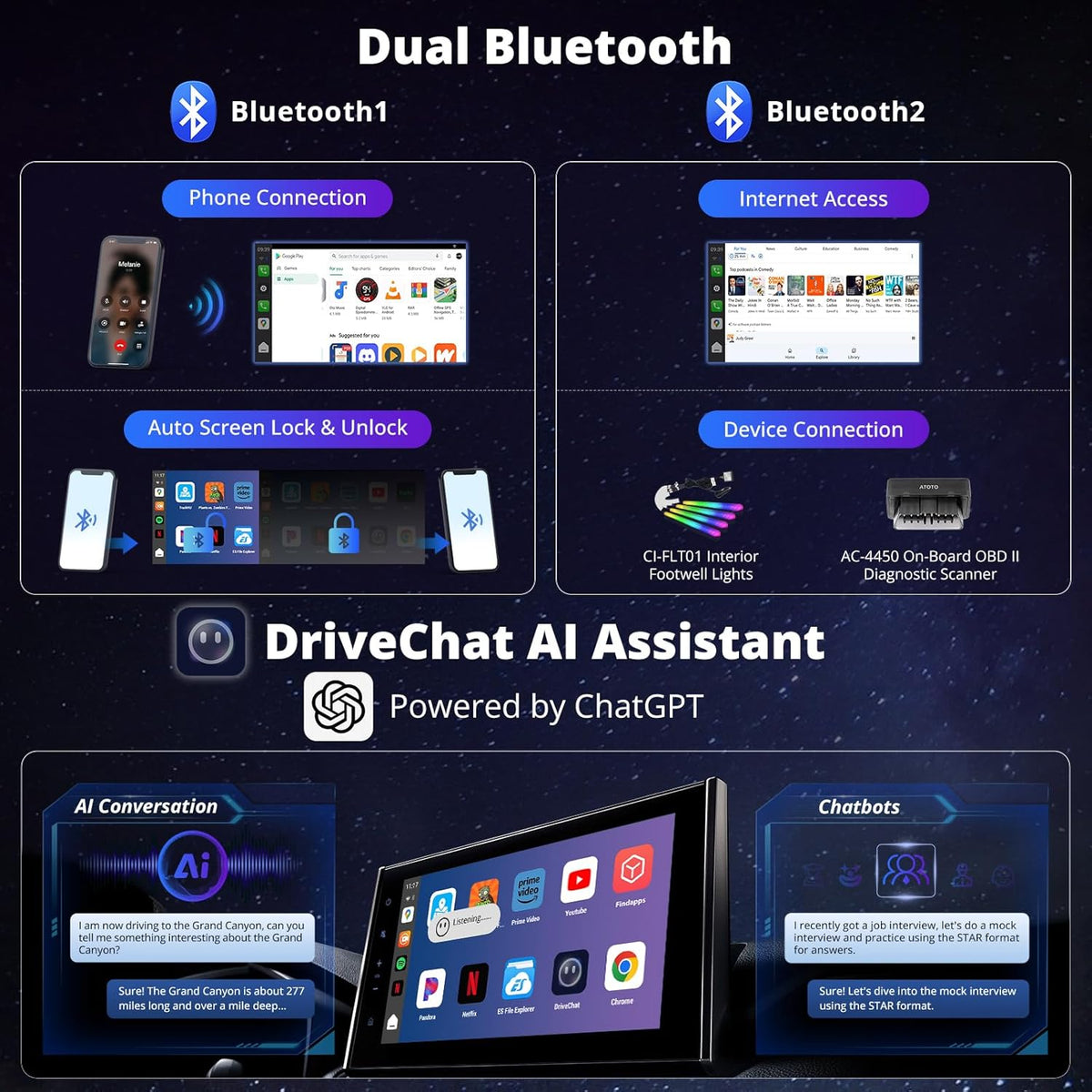 CB6 CarPlay AI Box & Android AI Box, Wireless CarPlay/AndroidAuto Adapter, Plug & Play CarWave Car Smart Box with AI DriveChat, GPS Track, Android 13, 2 BT, 4G LTE, 4G+64G, Silver