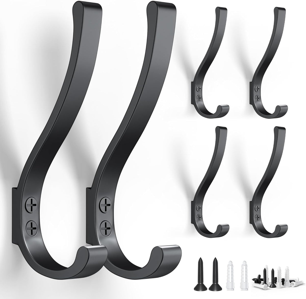 6-Pack Heavy Duty Coat Hooks for Wall Mount - Durable Wall-Mounted Hooks for Hanging Coats, Backpacks & Bookbags, Rust-Resistant Coat Hanger Hooks for Entryway, Garage, Dorm